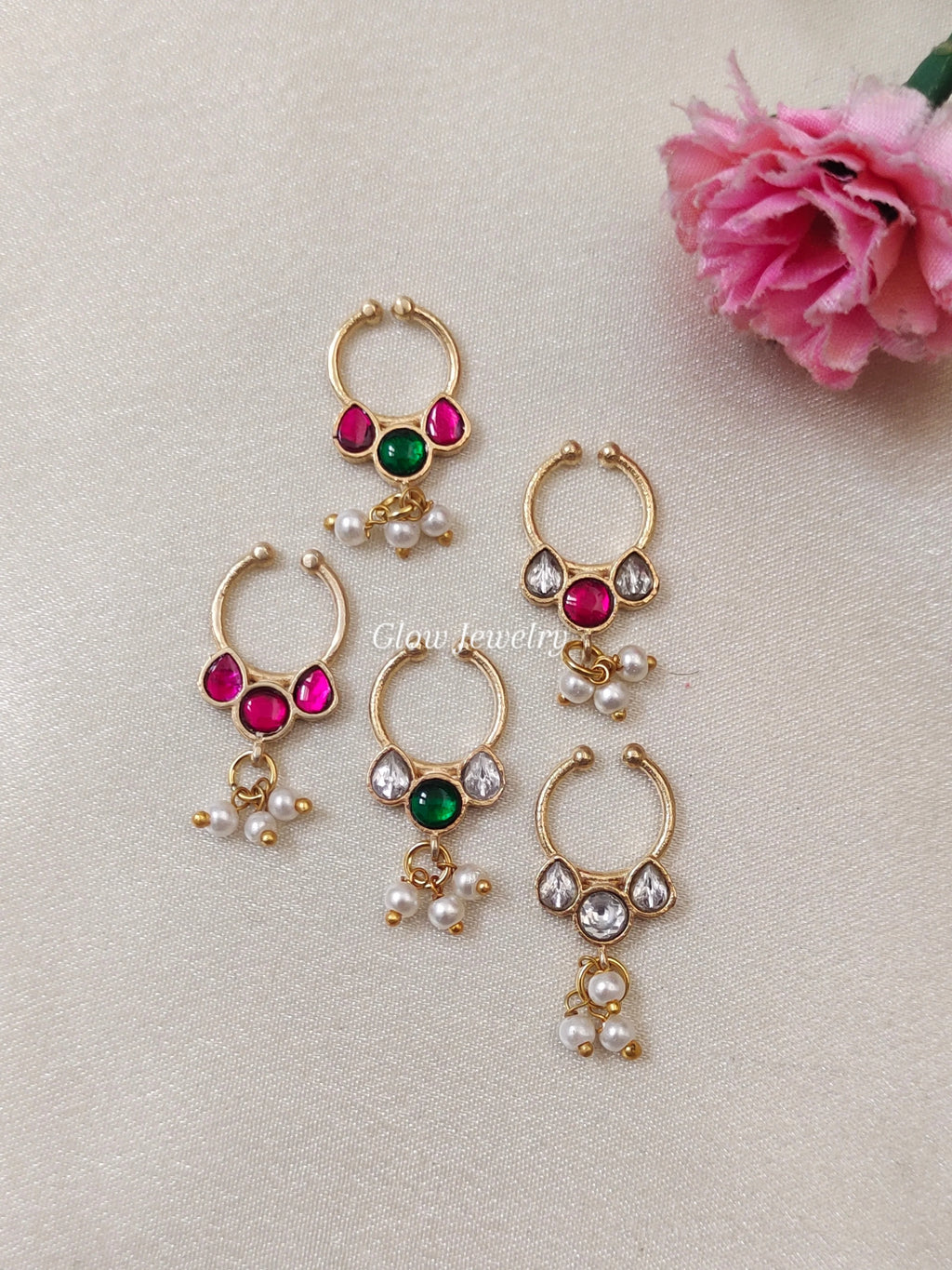 Premium Quality Gold Finish Jadau Septum Nose Pin