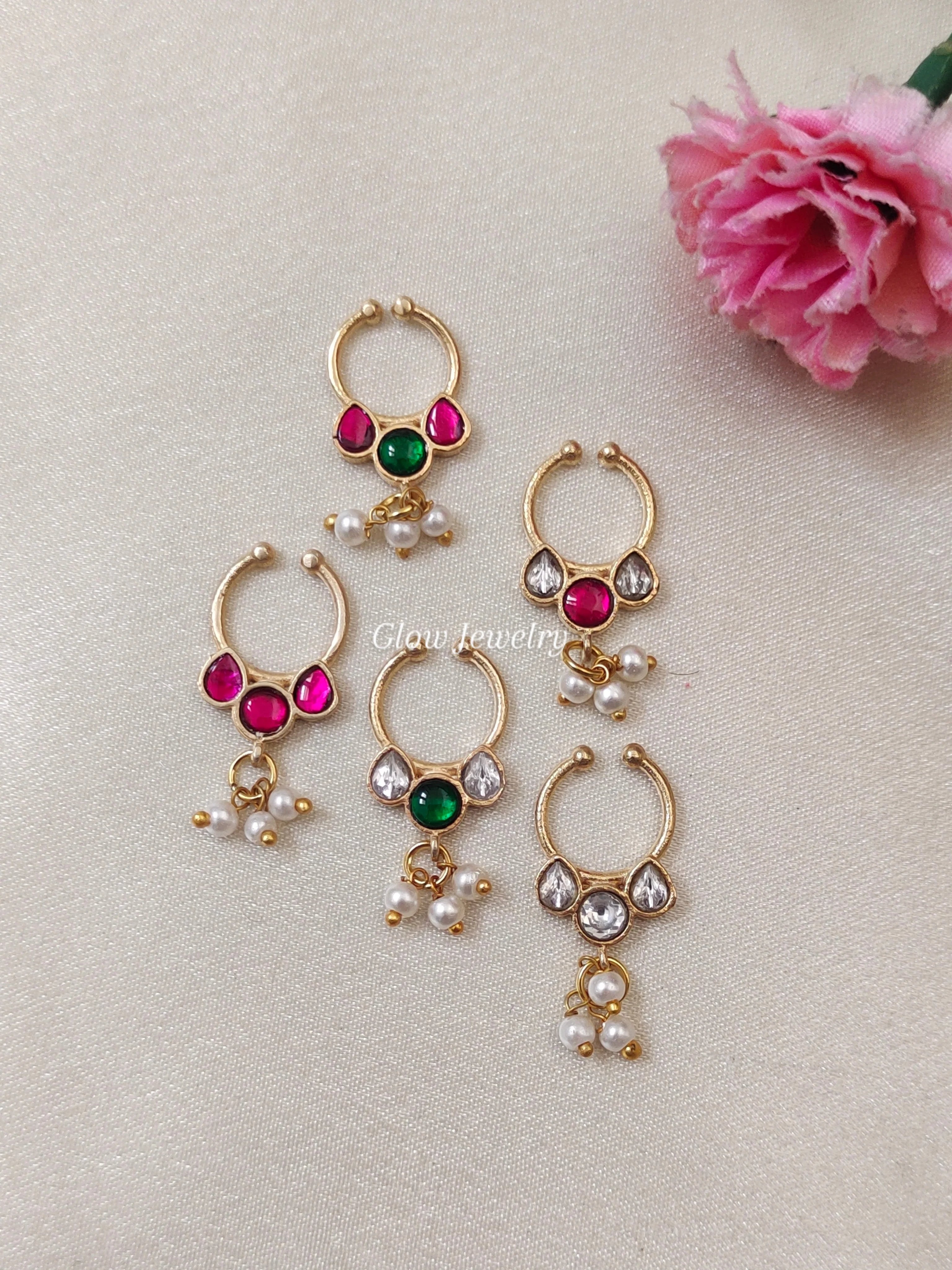 Premium Quality Gold Finish Jadau Septum Nose Pin