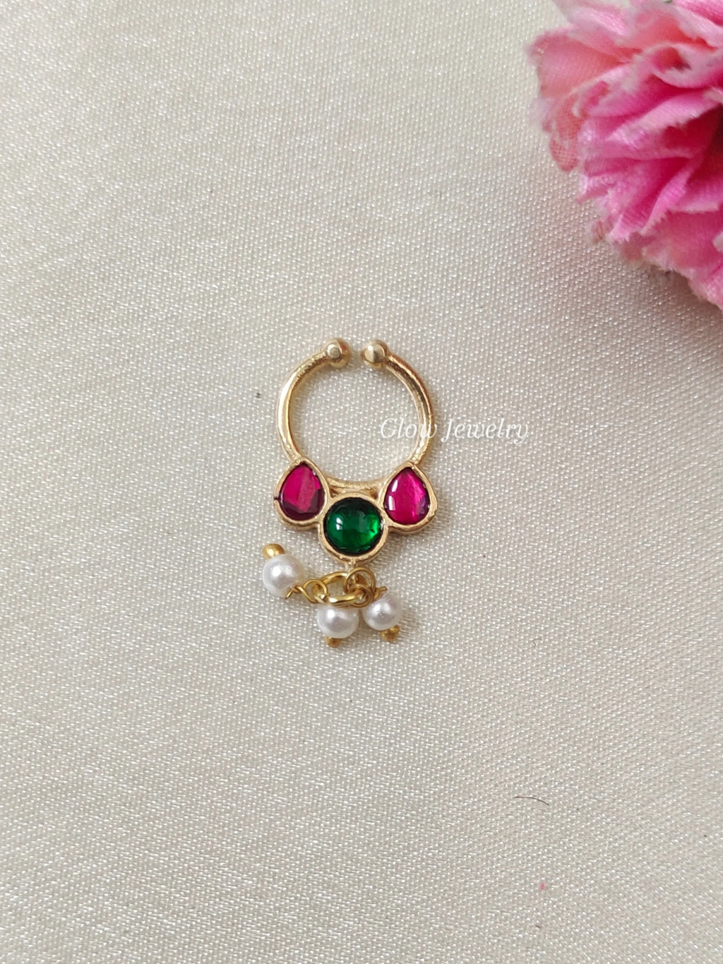 Premium Quality Gold Finish Jadau Septum Nose Pin