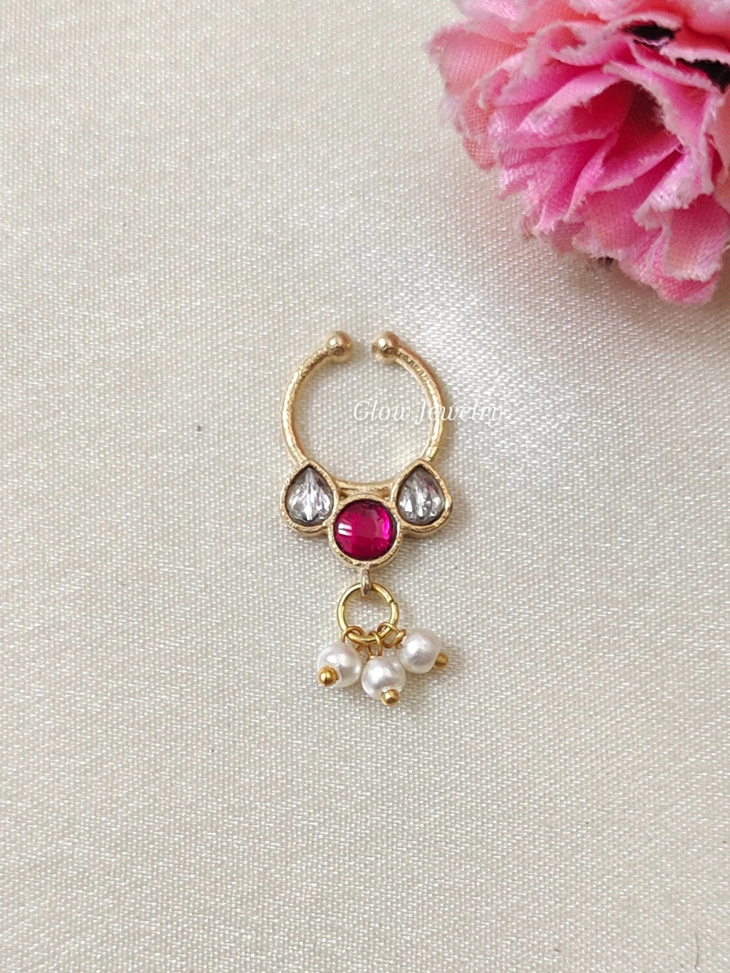Premium Quality Gold Finish Jadau Septum Nose Pin