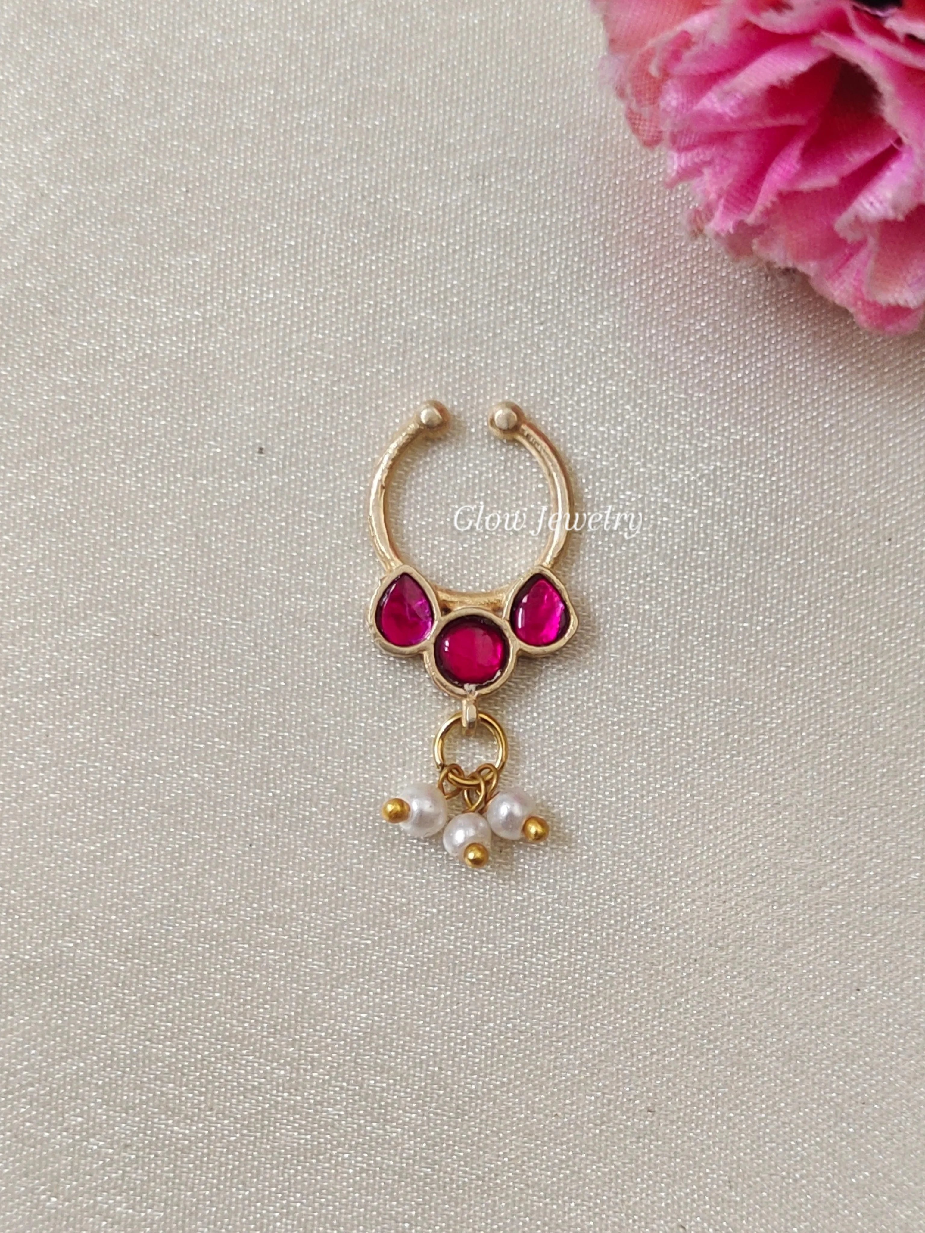 Premium Quality Gold Finish Jadau Septum Nose Pin