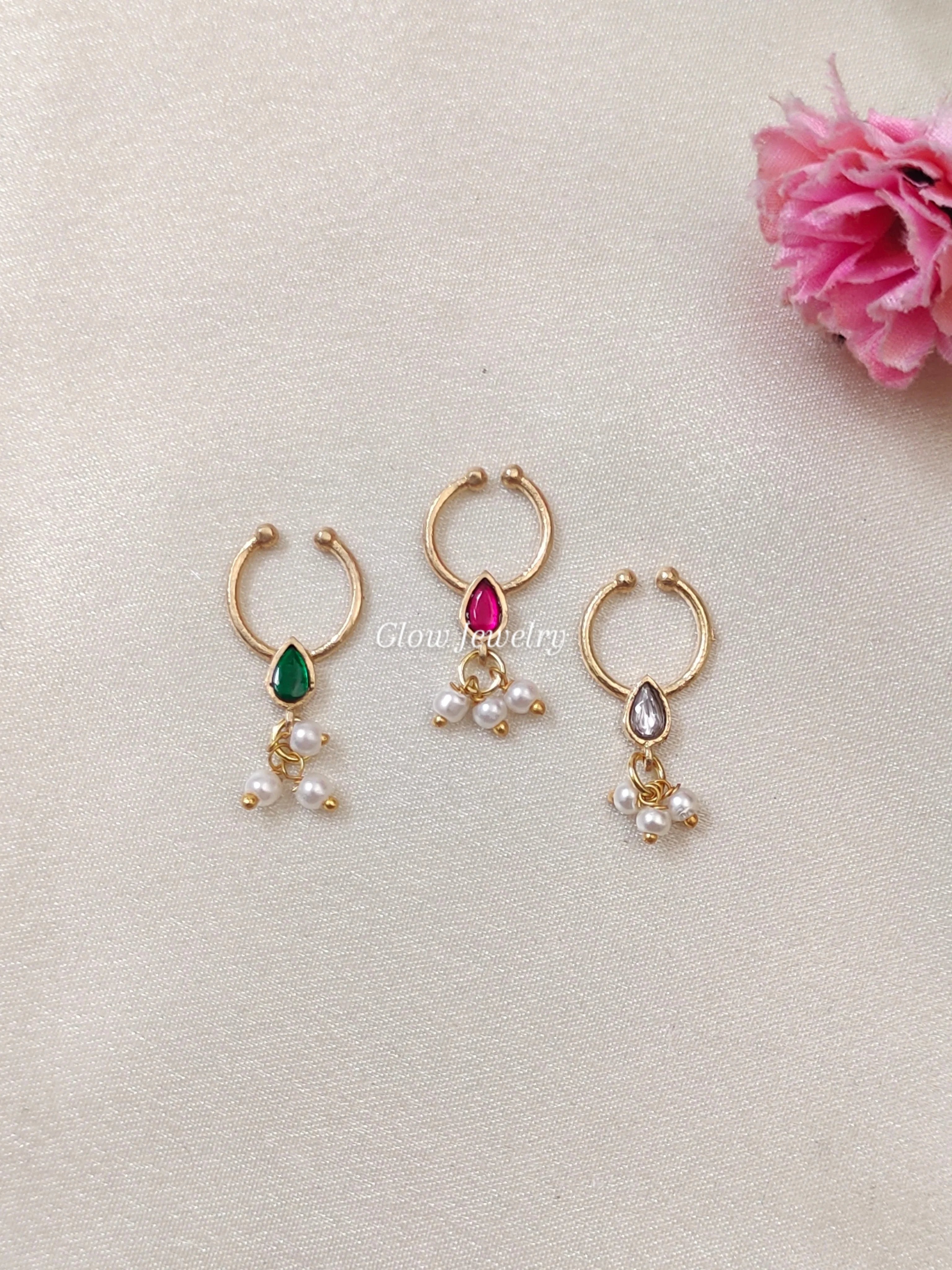 Premium Quality Gold Finish Jadau Septum Nose Pin