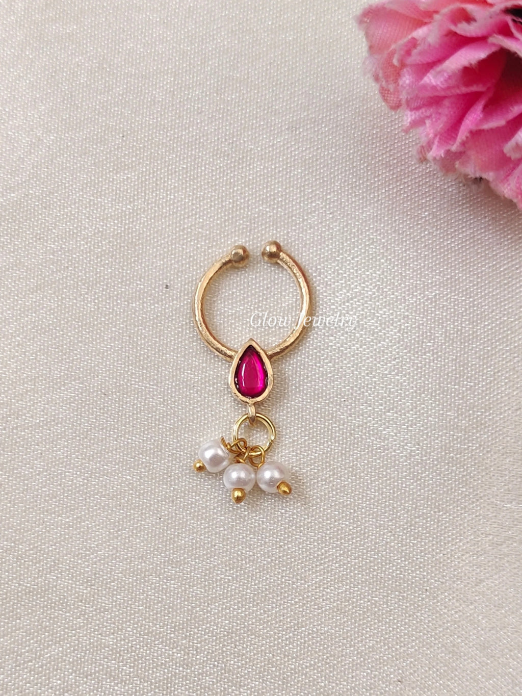 Premium Quality Gold Finish Jadau Septum Nose Pin