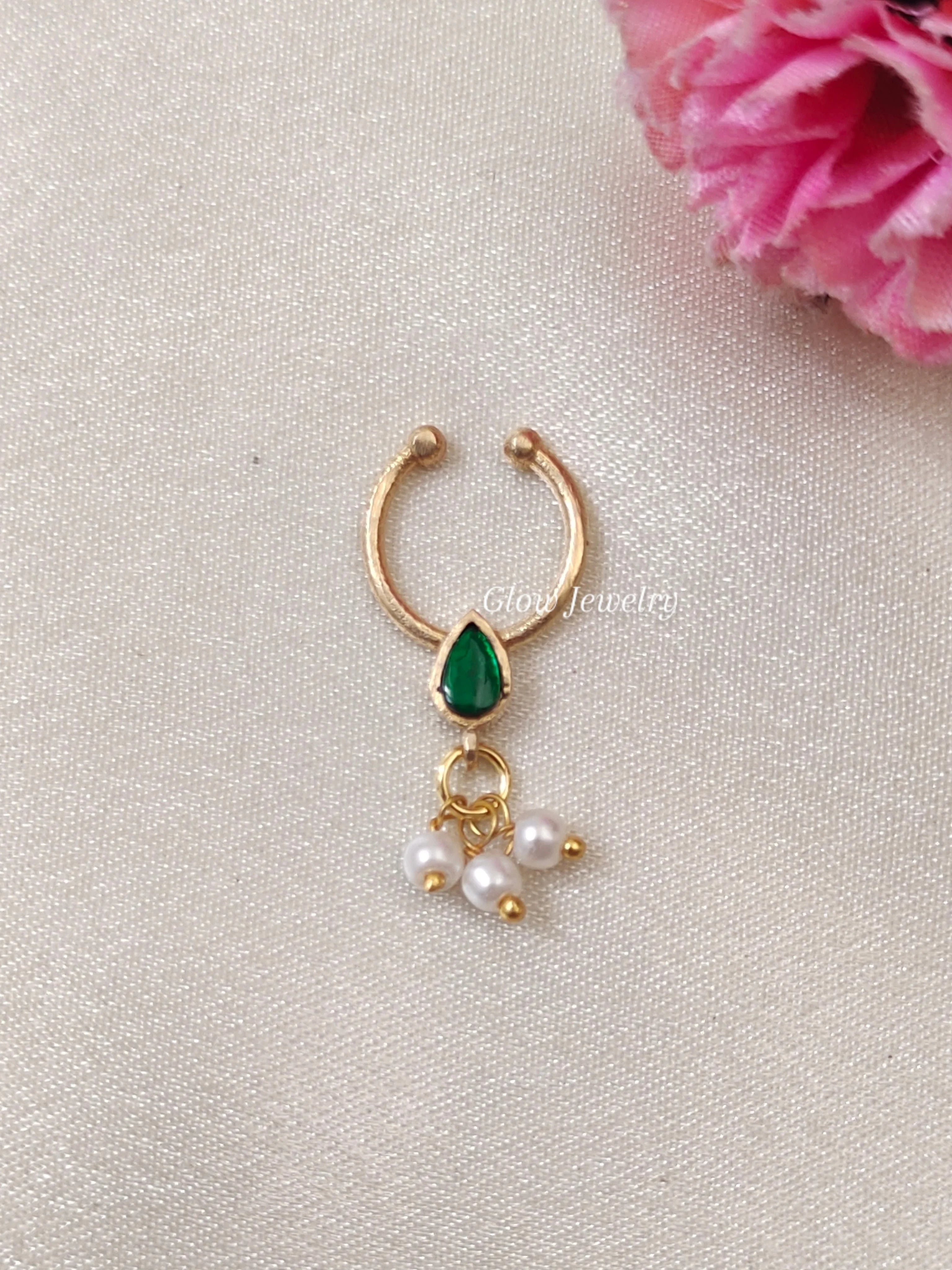 Premium Quality Gold Finish Jadau Septum Nose Pin