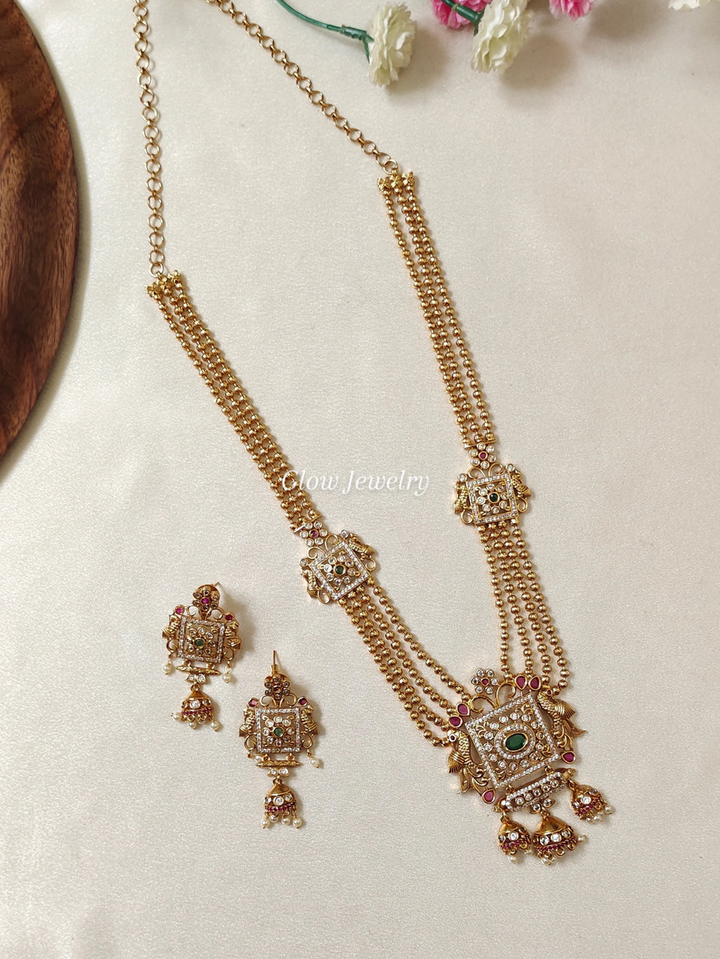 Premium Quality Gold Finish AD Stone Layered Haram