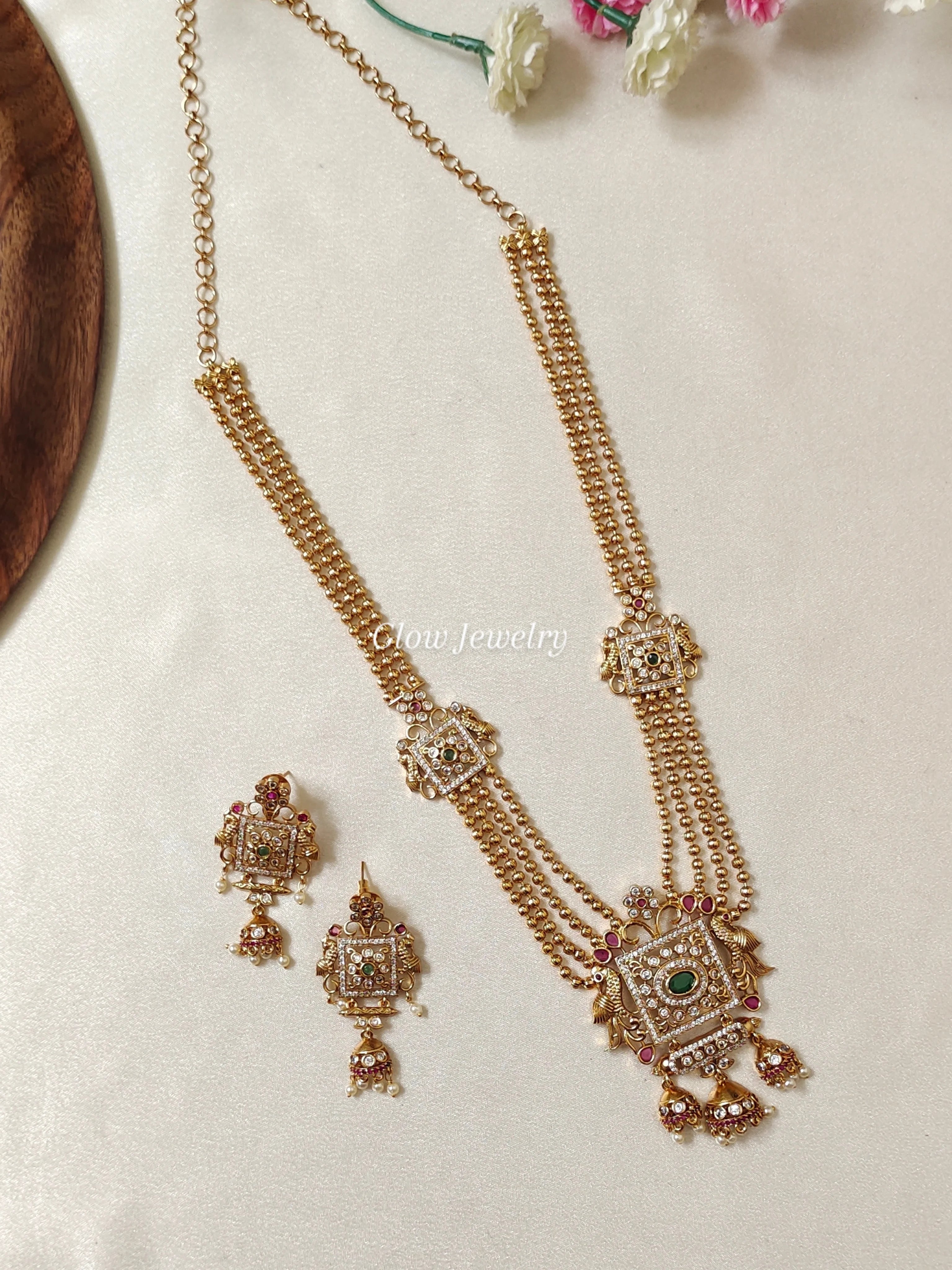 Premium Quality Gold Finish AD Stone Layered Haram