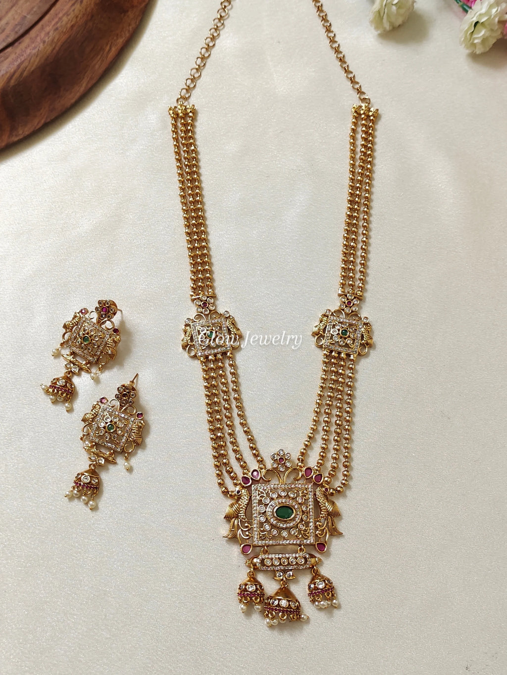 Premium Quality Gold Finish AD Stone Layered Haram