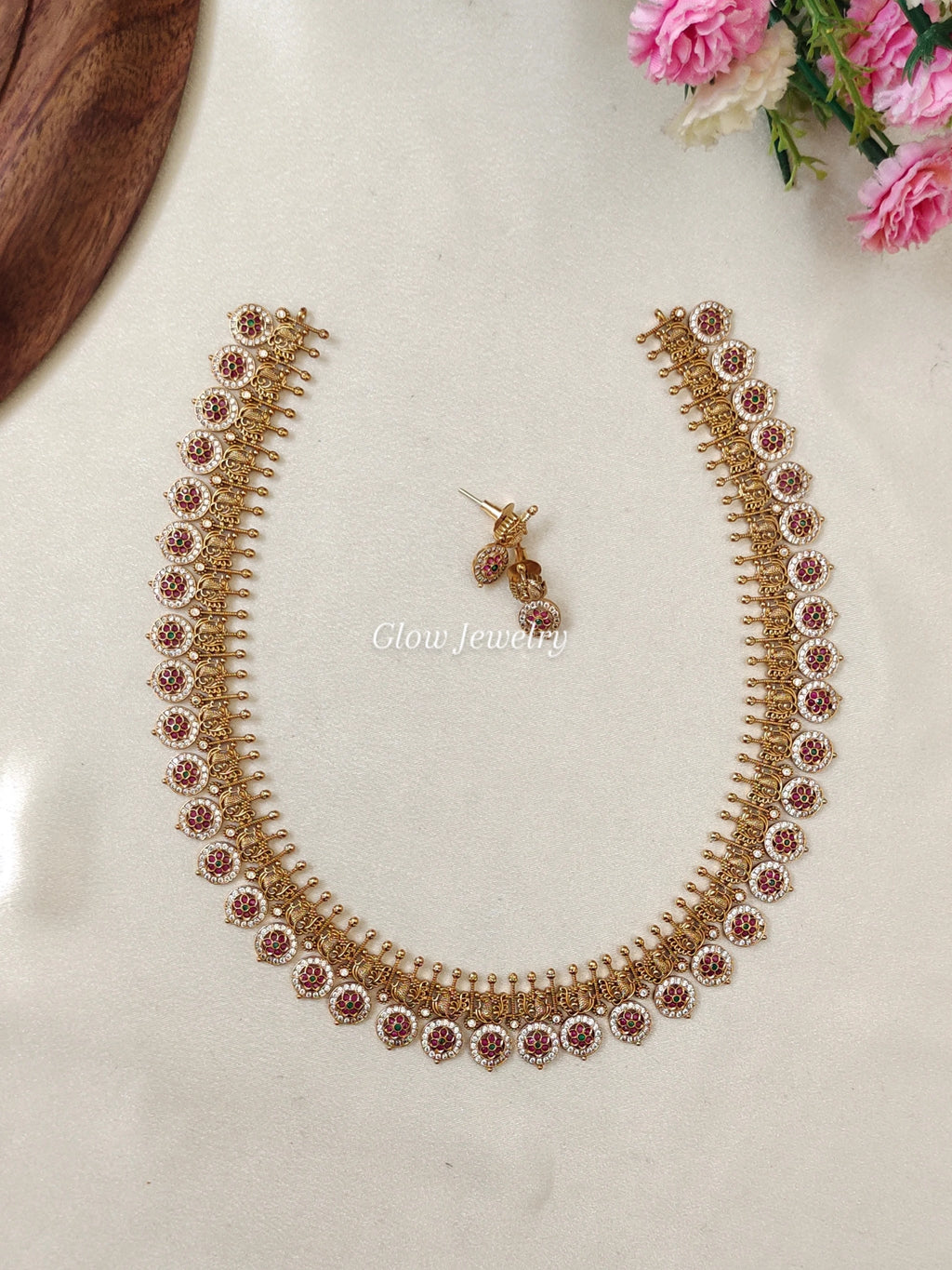 Premium Quality Gold Finish Peacock Design Kemp Stone Haram