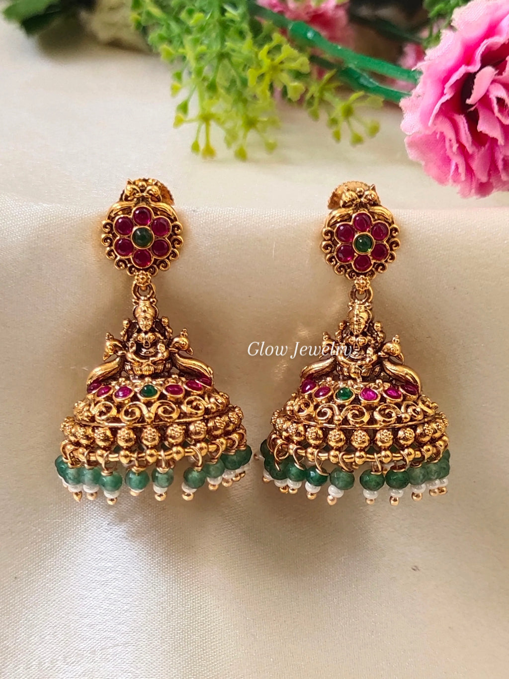 Premium Quality Gold Finish Lakshmi Peacock Jumka
