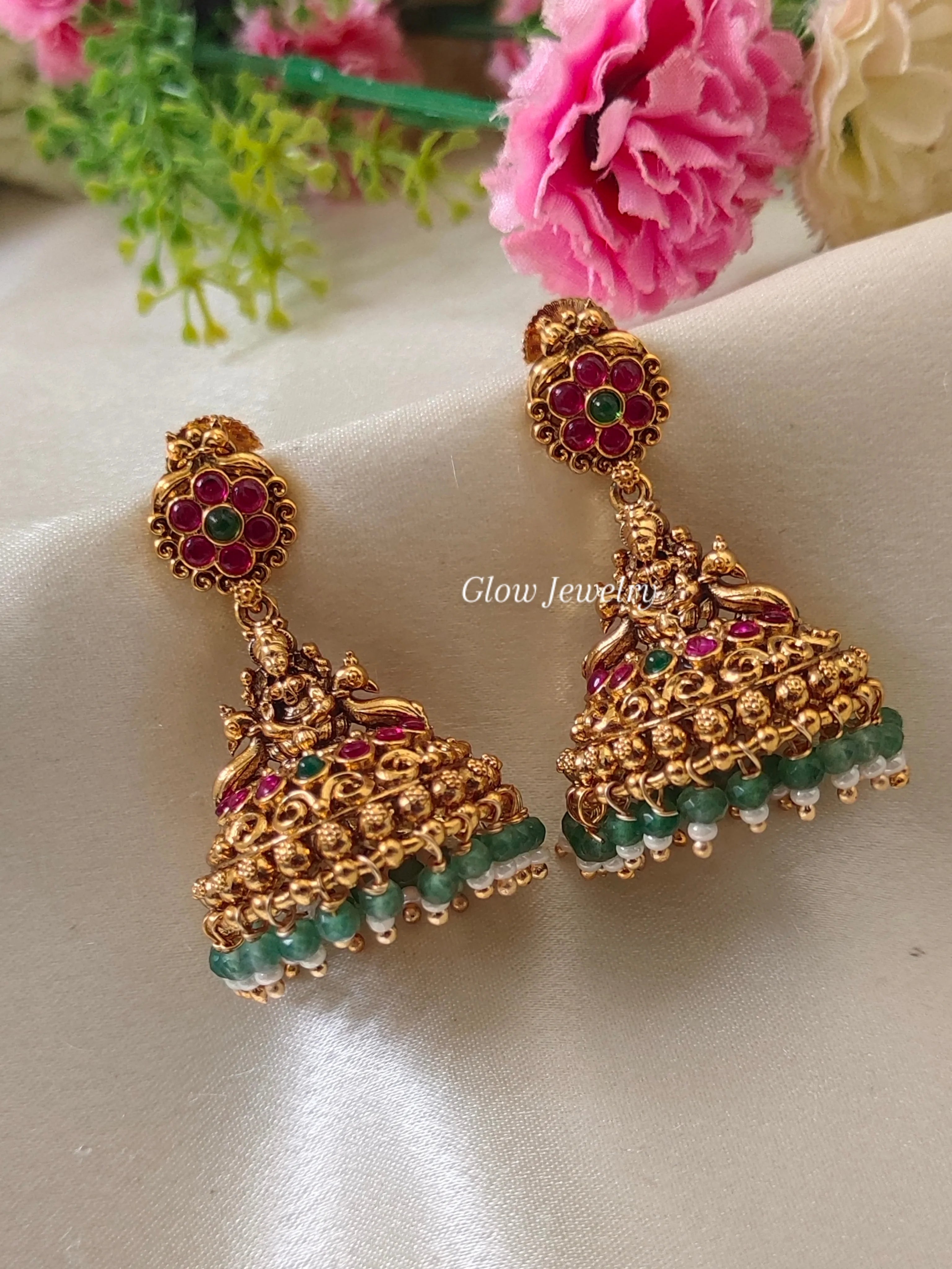 Premium Quality Gold Finish Lakshmi Peacock Jumka
