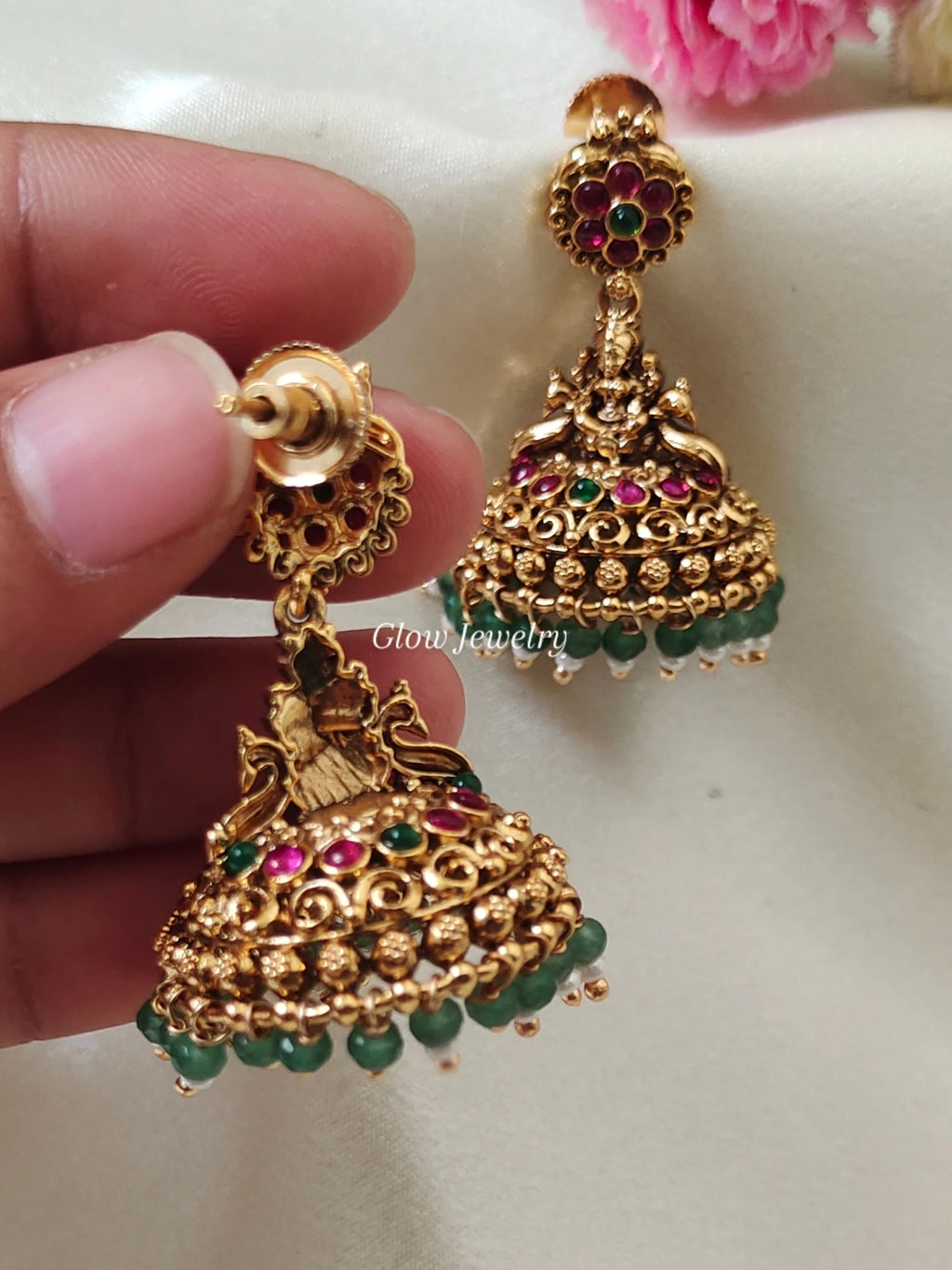Premium Quality Gold Finish Lakshmi Peacock Jumka