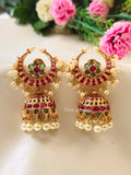 Premium Quality Gold Finish Kemp Stone Half Moon Jumka