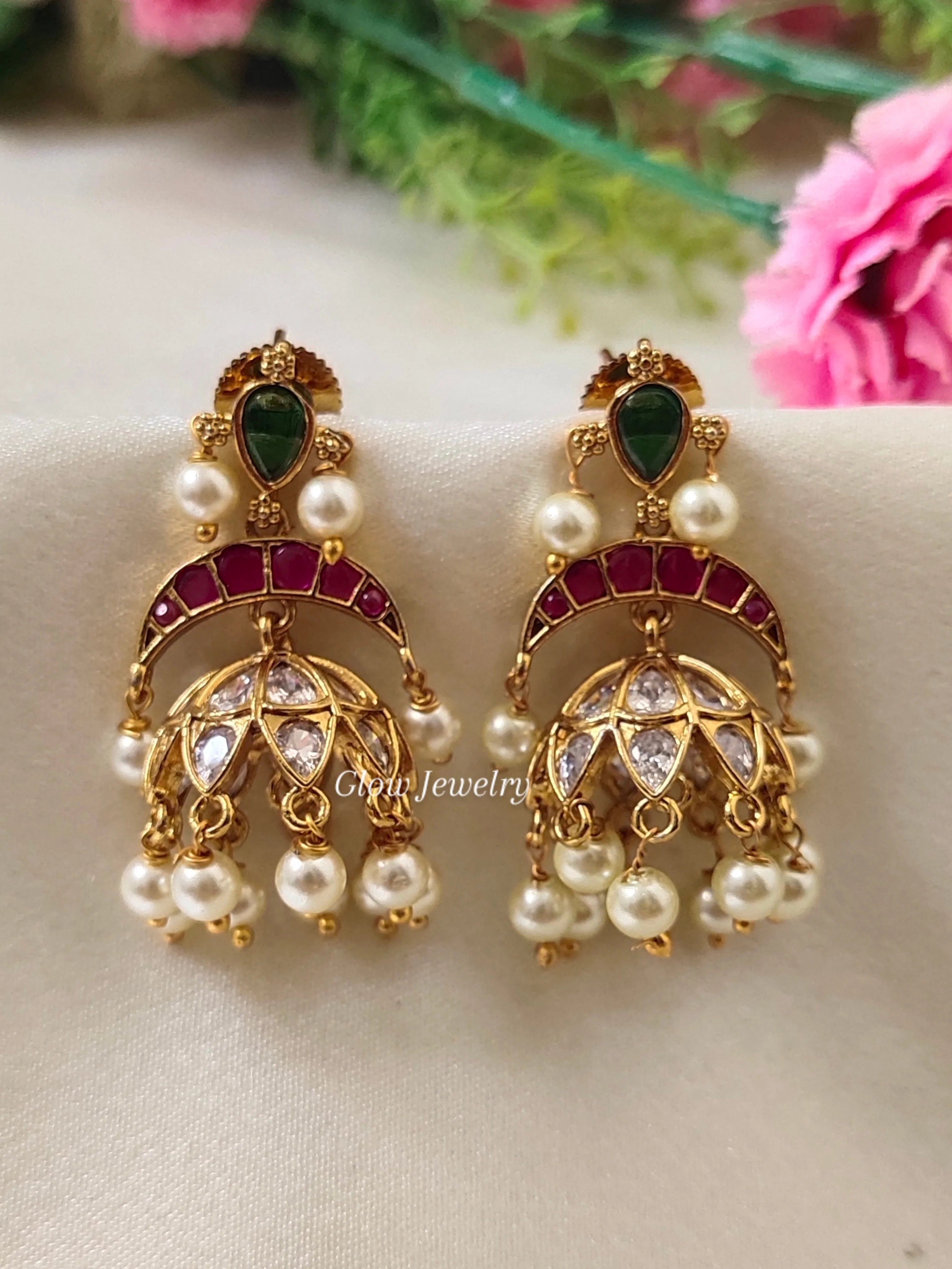Premium Quality Gold Finish Kemp Stone Jumka