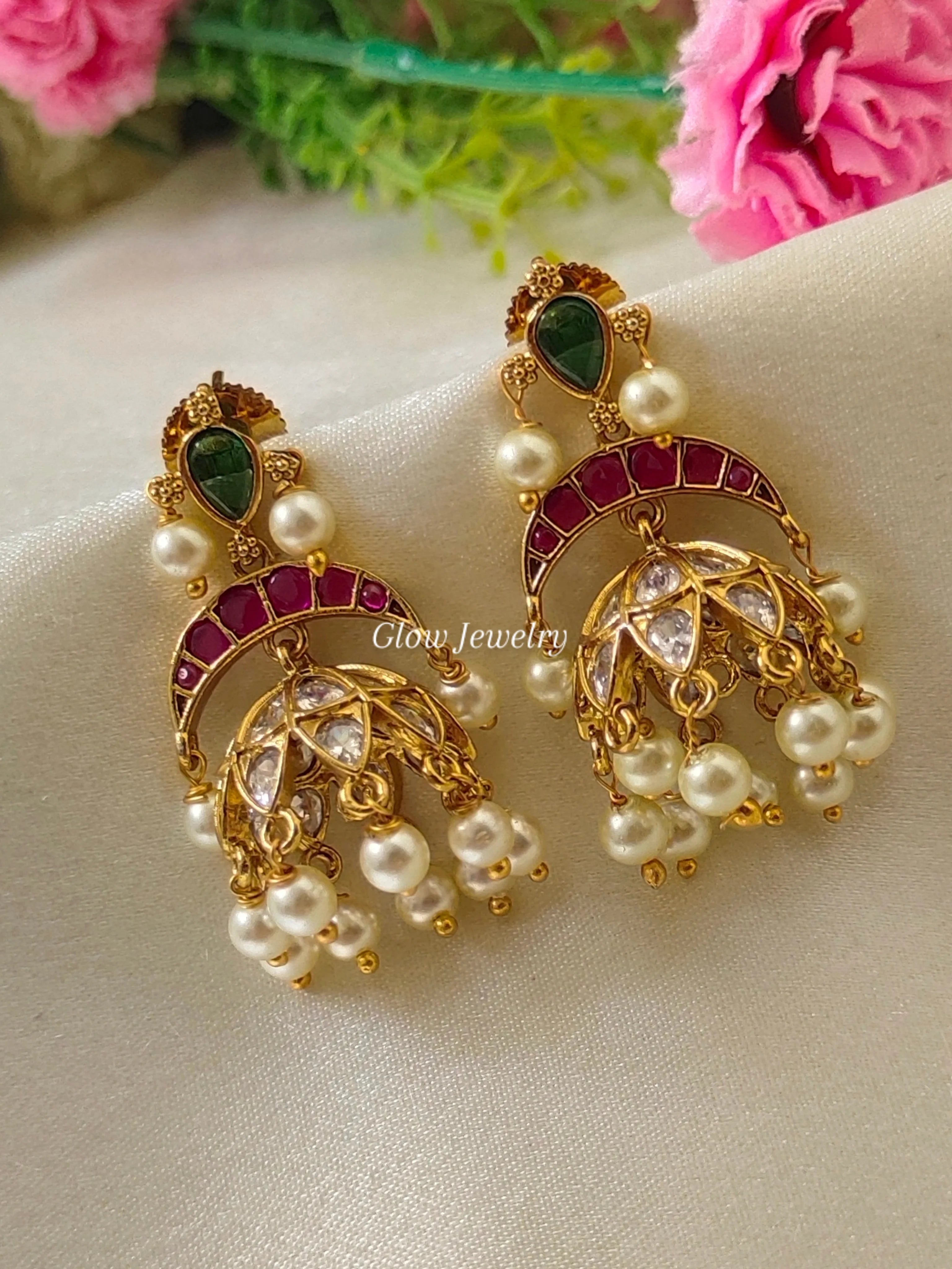 Premium Quality Gold Finish Kemp Stone Jumka