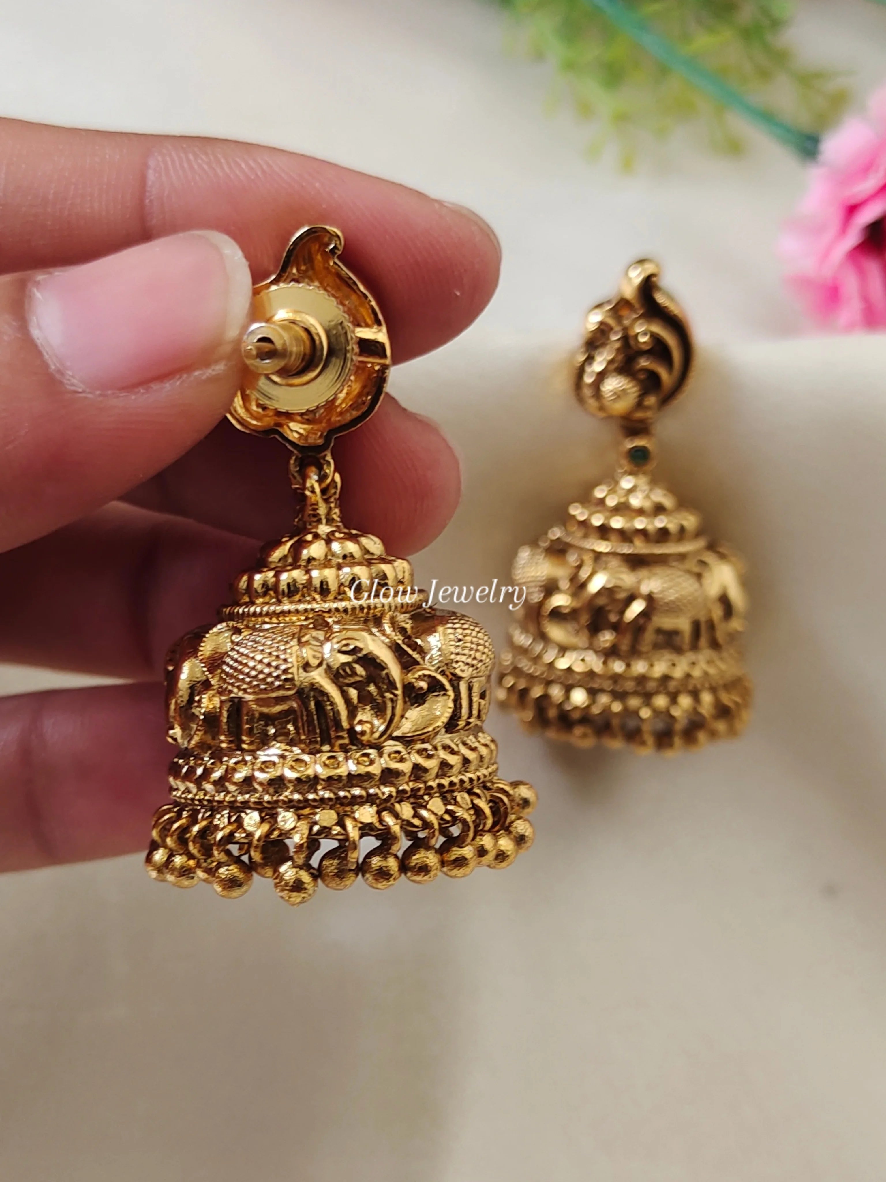 Premium Quality Gold Finish Elephant Design Jumka