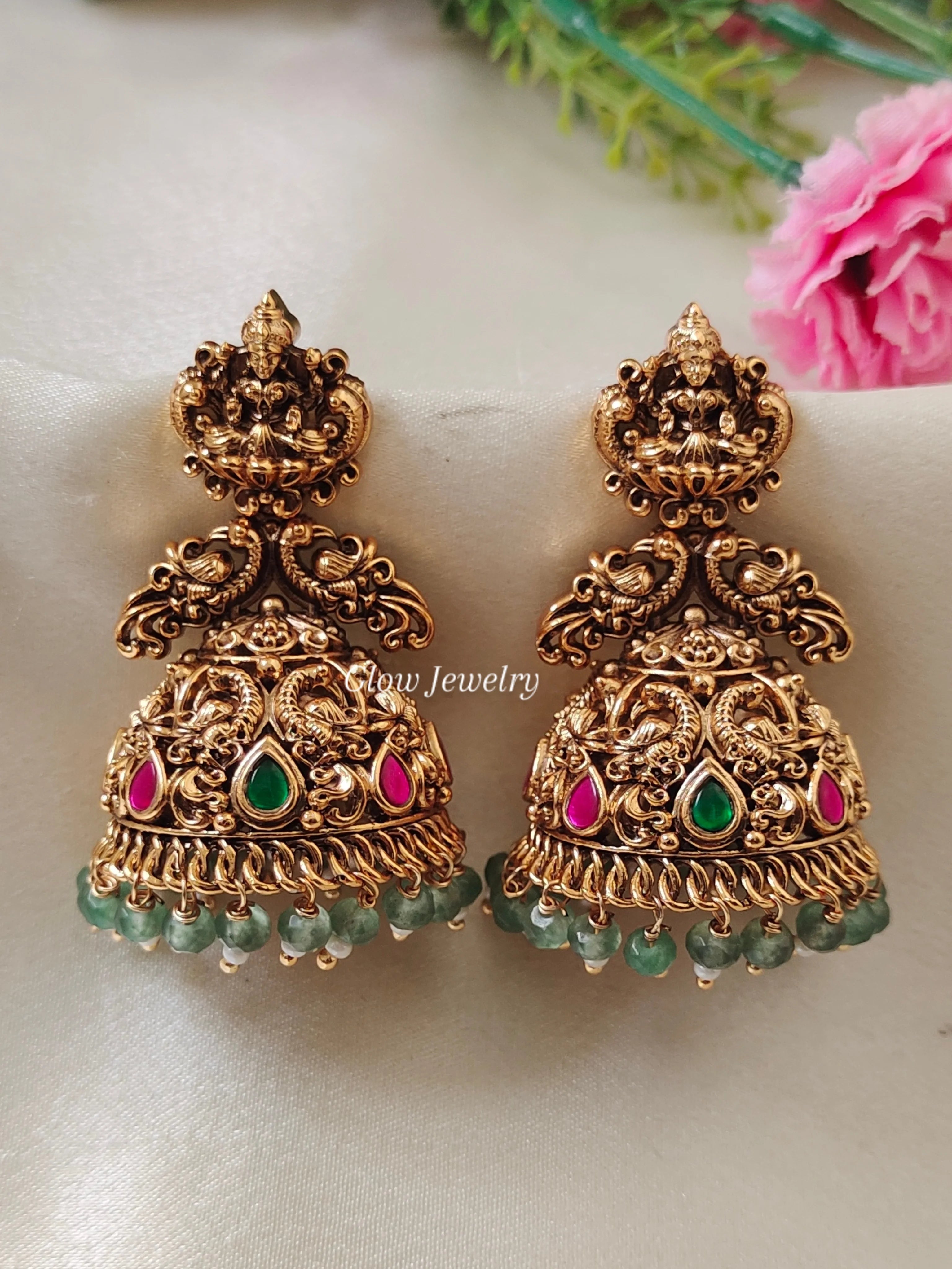 Premium Quality Gold Look Alike Lakshmi Peacock Jumka