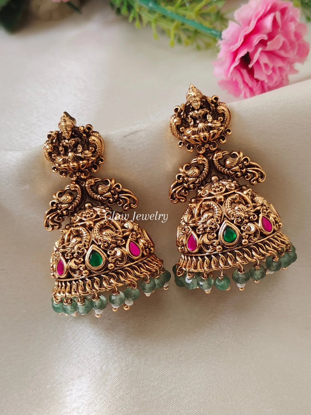 Premium Quality Gold Look Alike Lakshmi Peacock Jumka