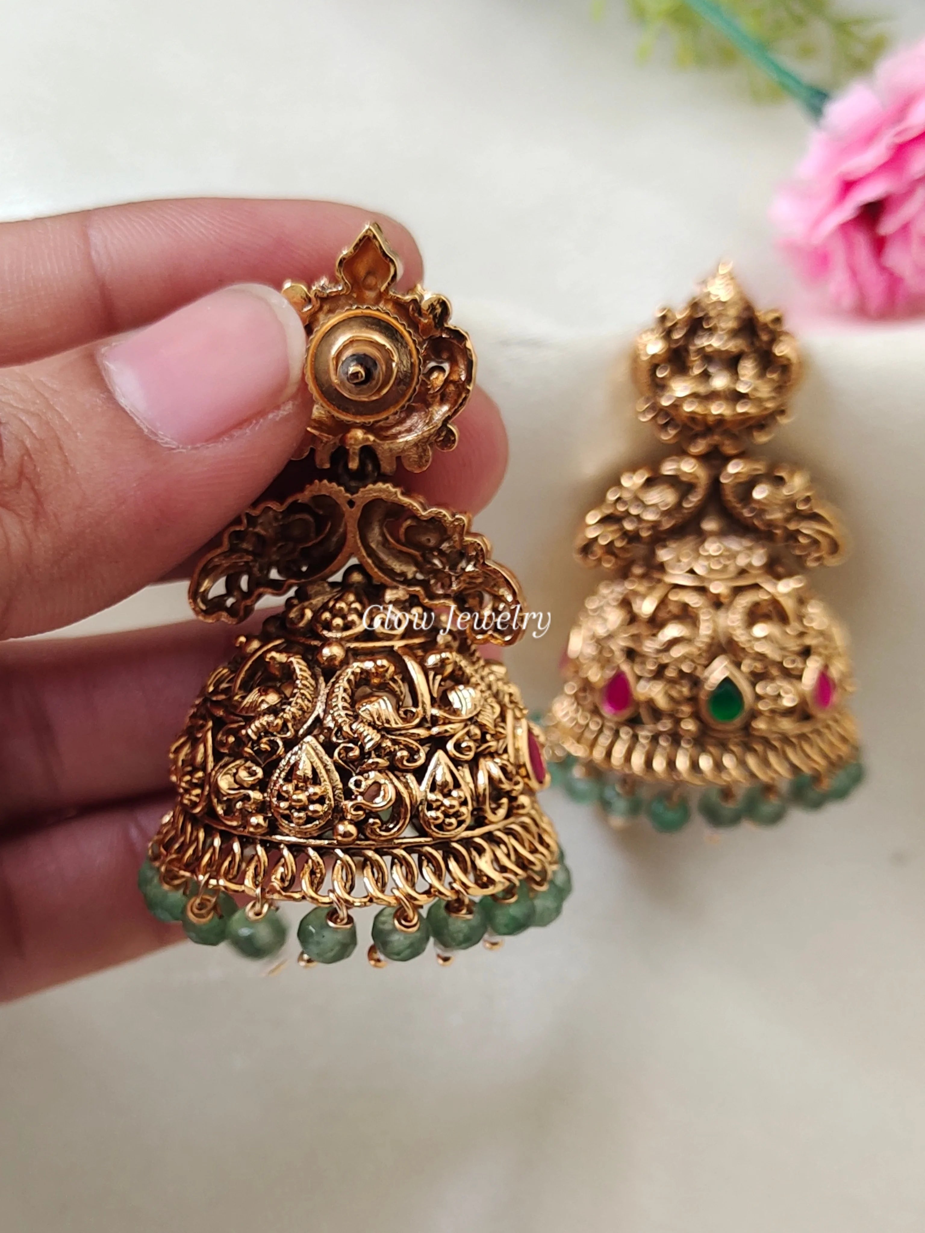 Premium Quality Gold Look Alike Lakshmi Peacock Jumka