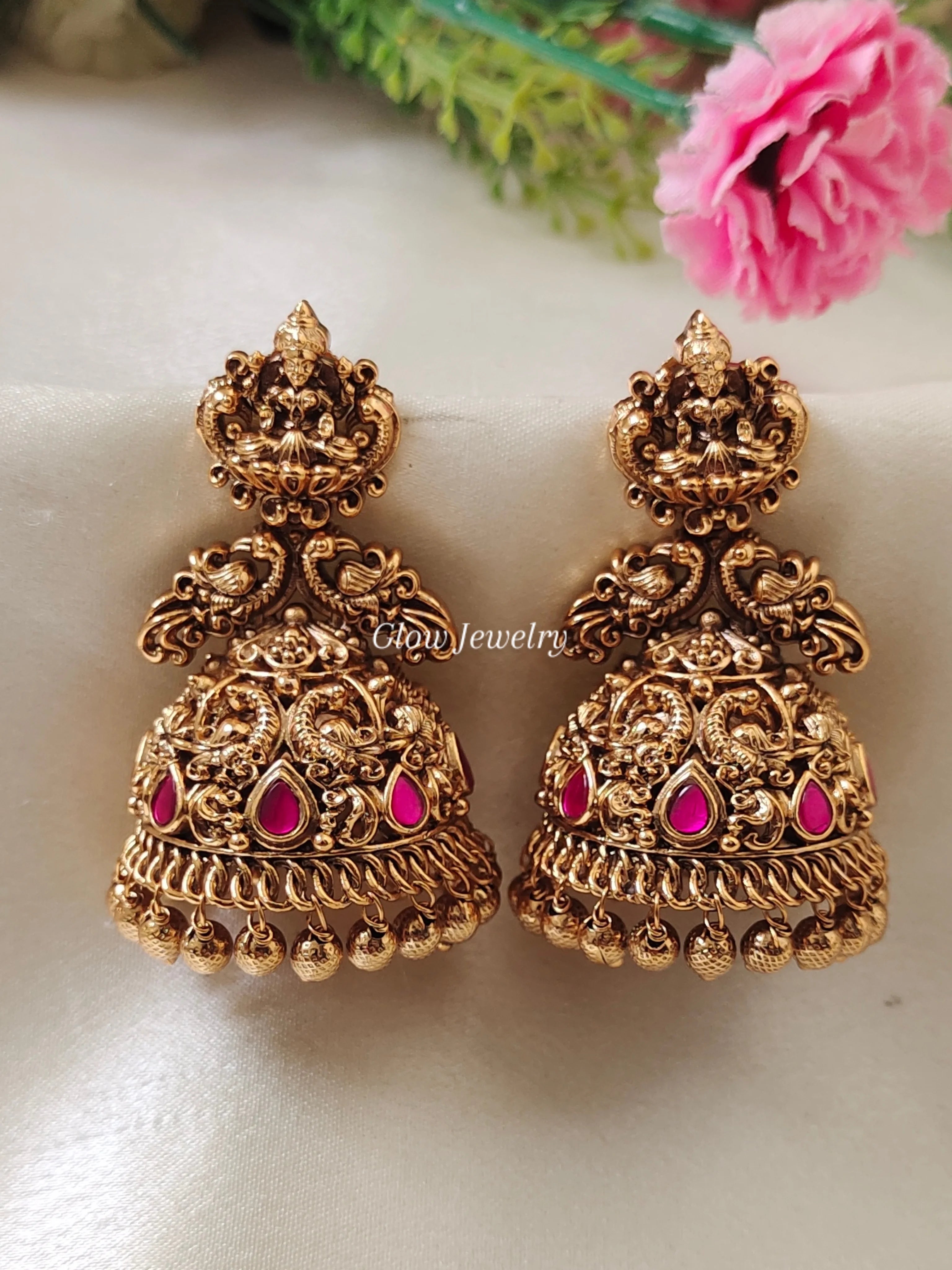 Premium Quality Gold Look Alike Lakshmi Peacock Jumka