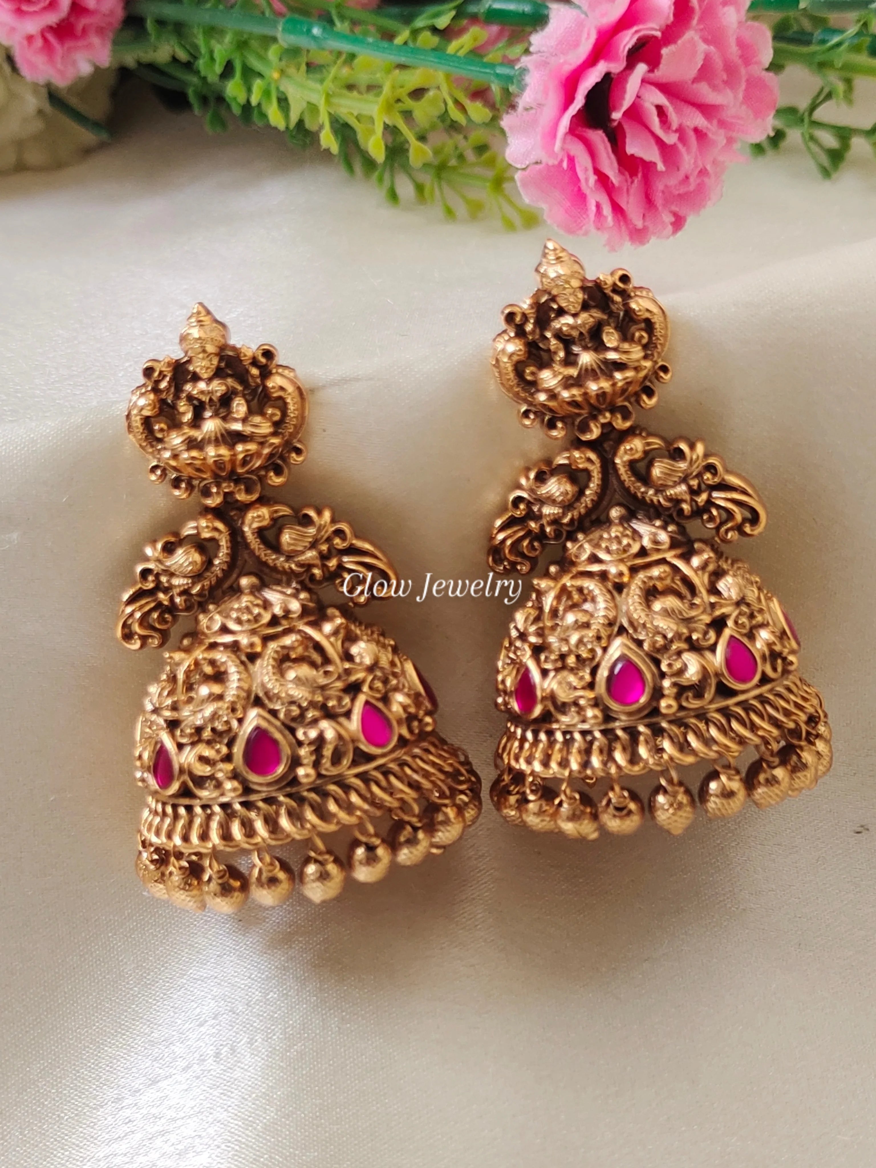 Premium Quality Gold Look Alike Lakshmi Peacock Jumka