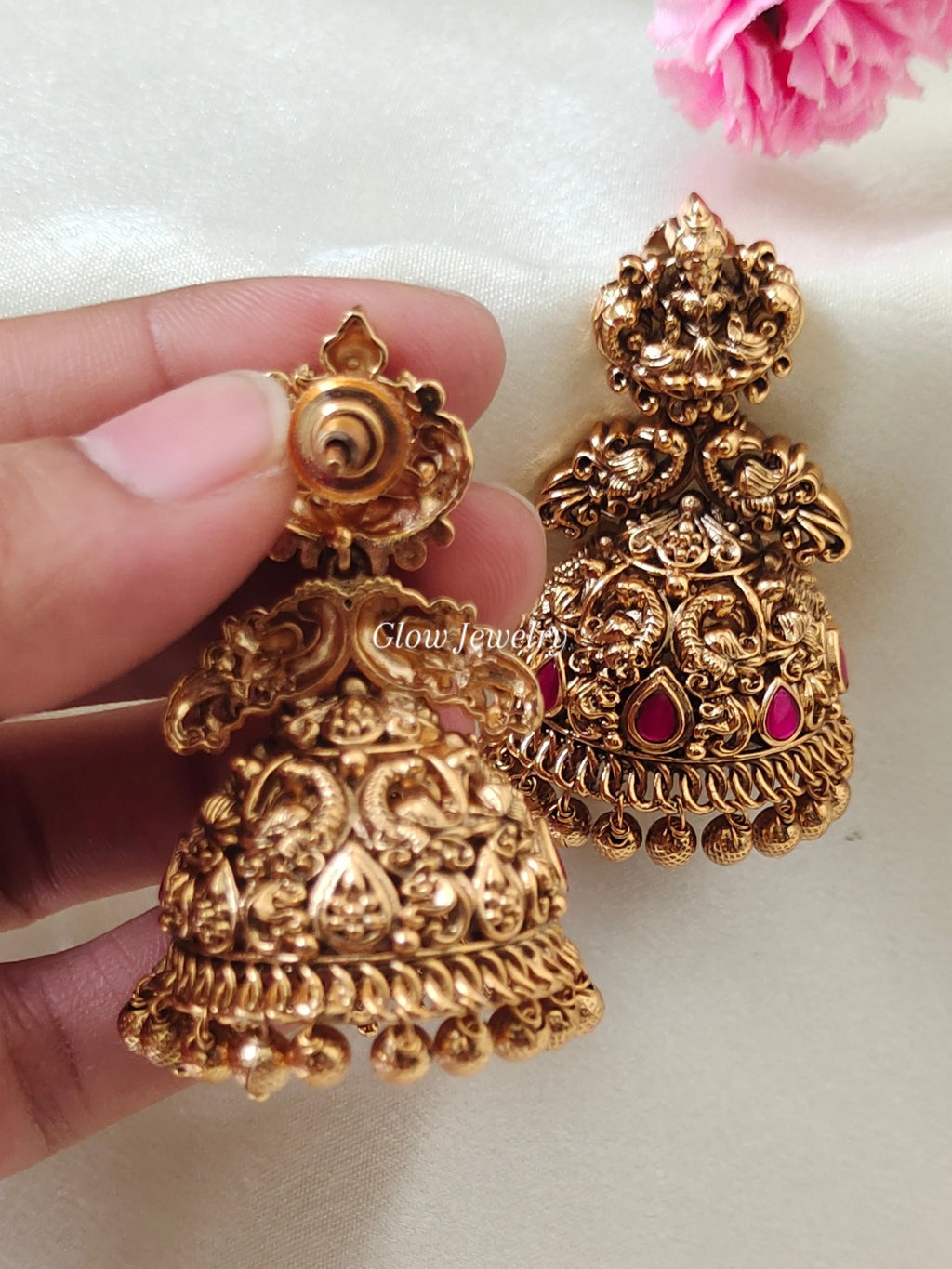 Premium Quality Gold Look Alike Lakshmi Peacock Jumka