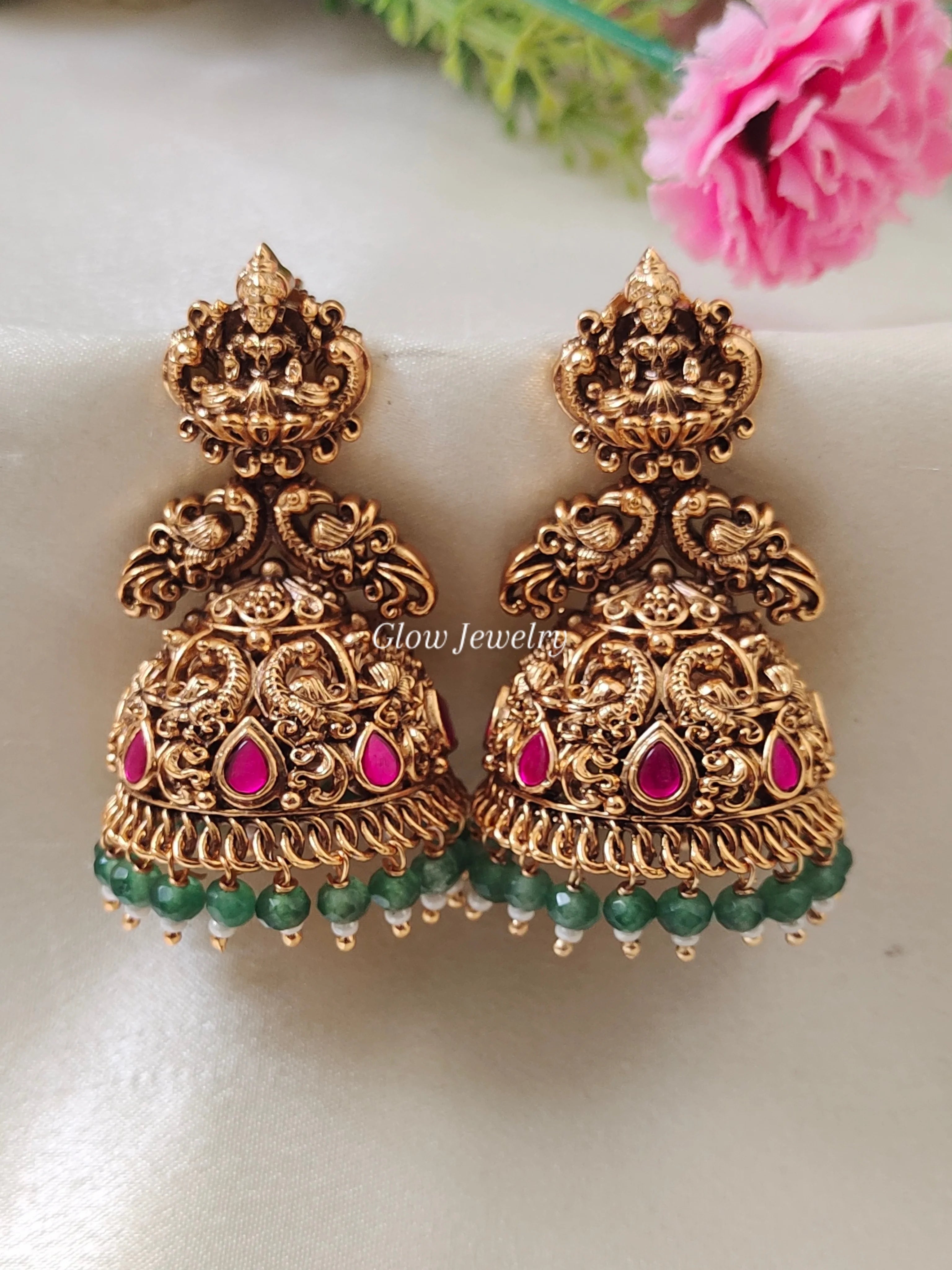 Premium Quality Gold Look Alike Lakshmi Peacock Jumka