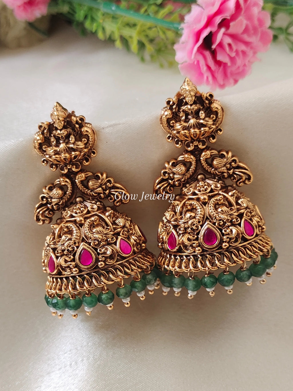 Premium Quality Gold Look Alike Lakshmi Peacock Jumka
