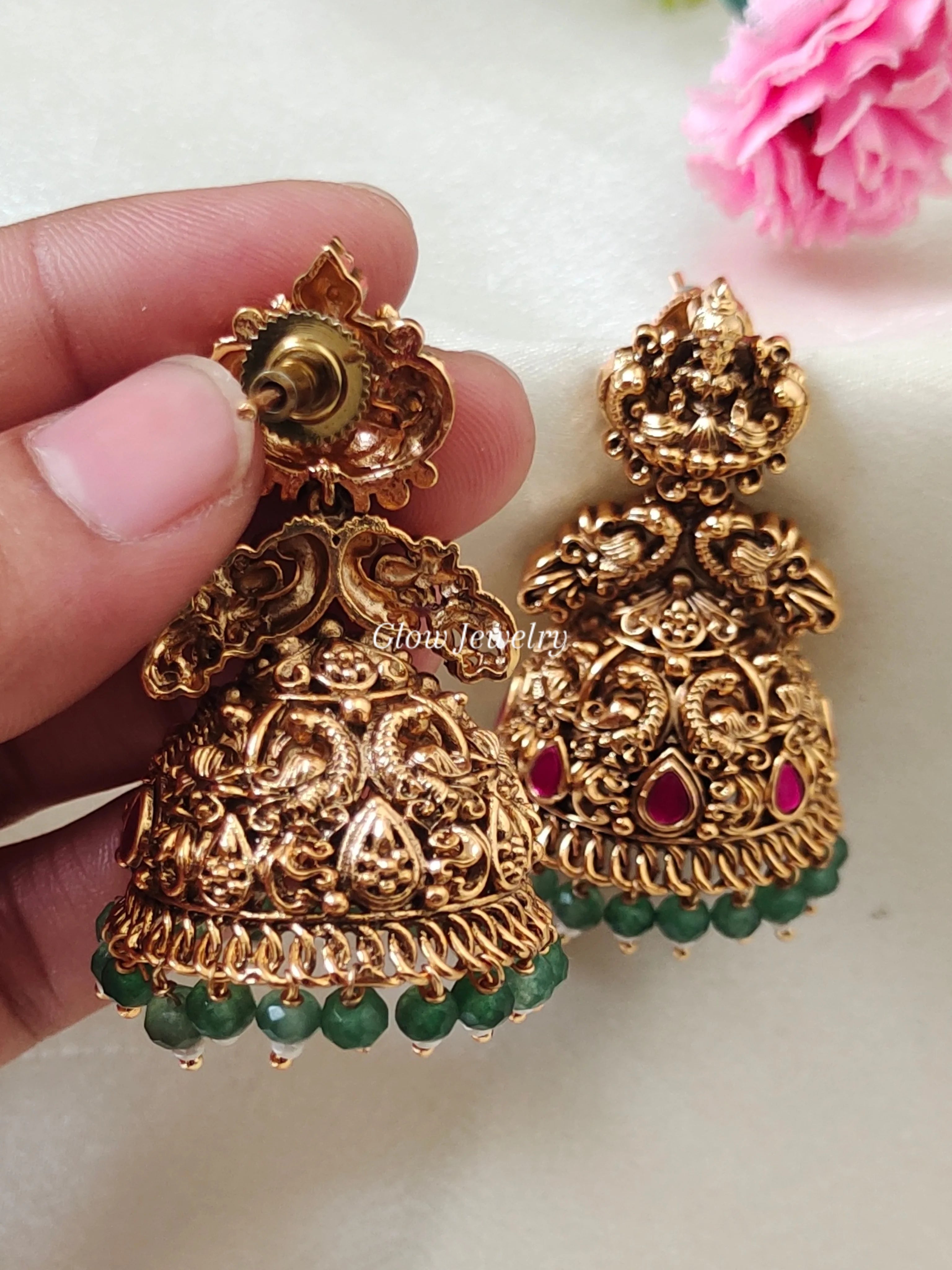 Premium Quality Gold Look Alike Lakshmi Peacock Jumka