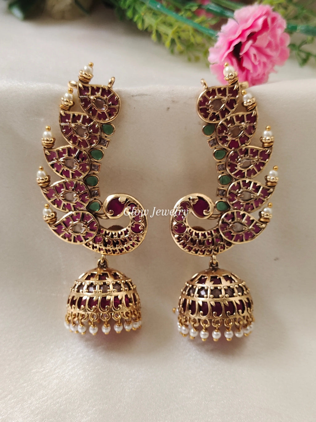 Premium Quality Kemp Stone Peacock Ear Cuff Jumka