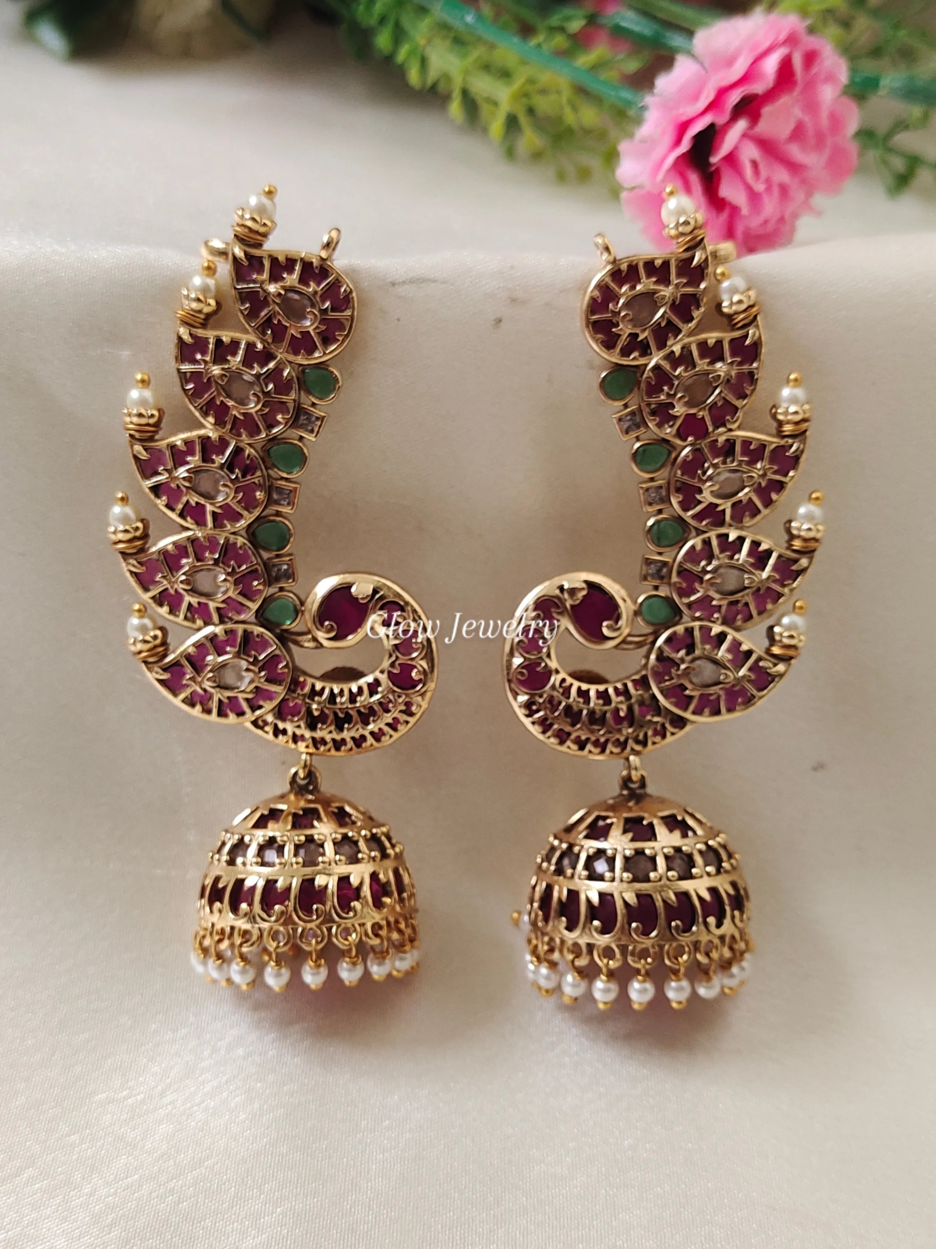 Premium Quality Kemp Stone Peacock Ear Cuff Jumka