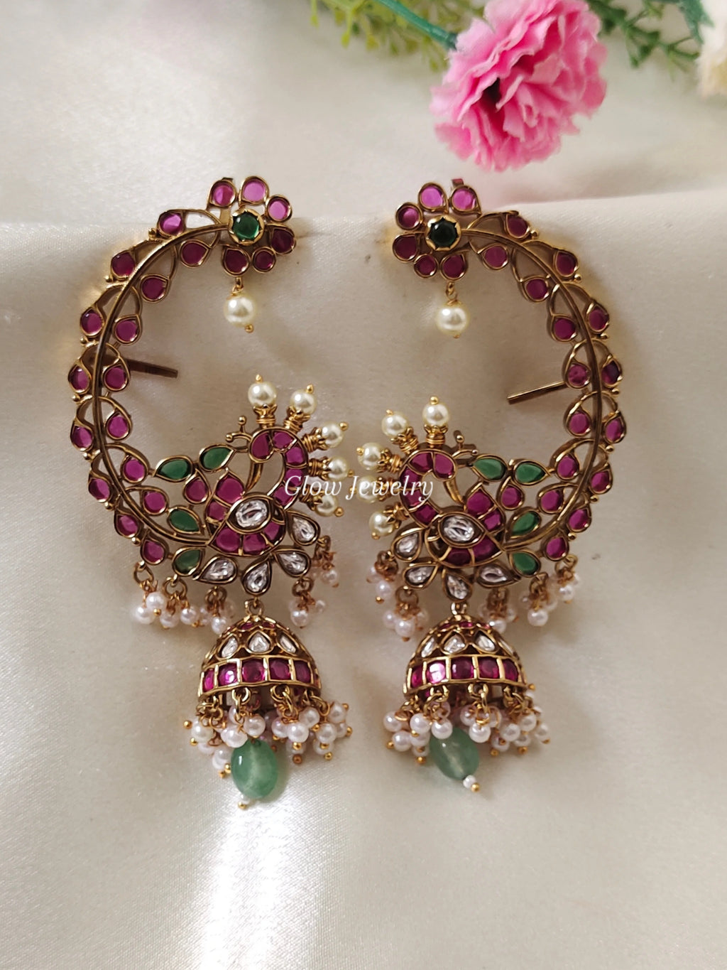 Premium Quality Real Kemp Stone Peacock Ear Cuff Jumka