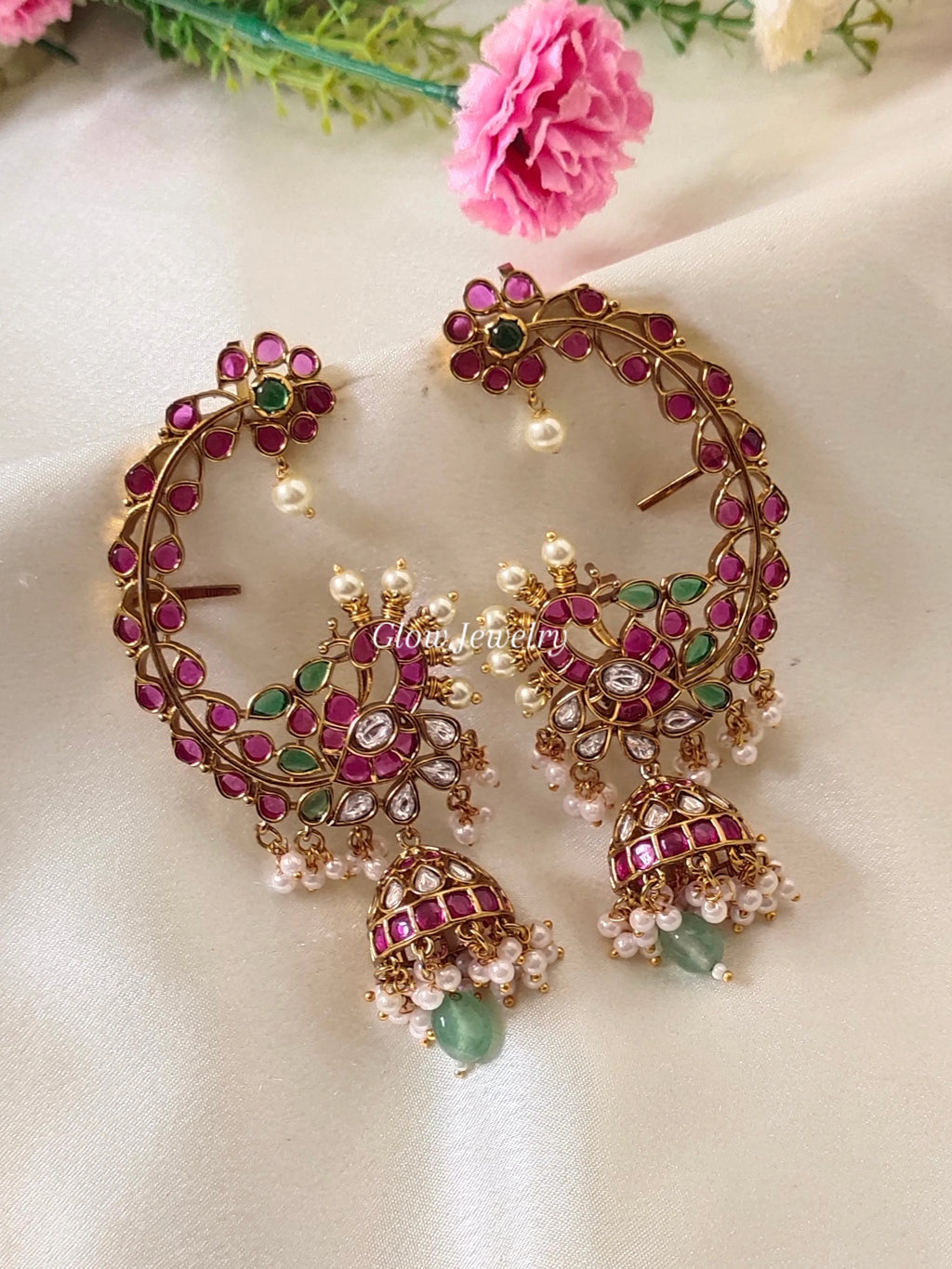 Premium Quality Real Kemp Stone Peacock Ear Cuff Jumka