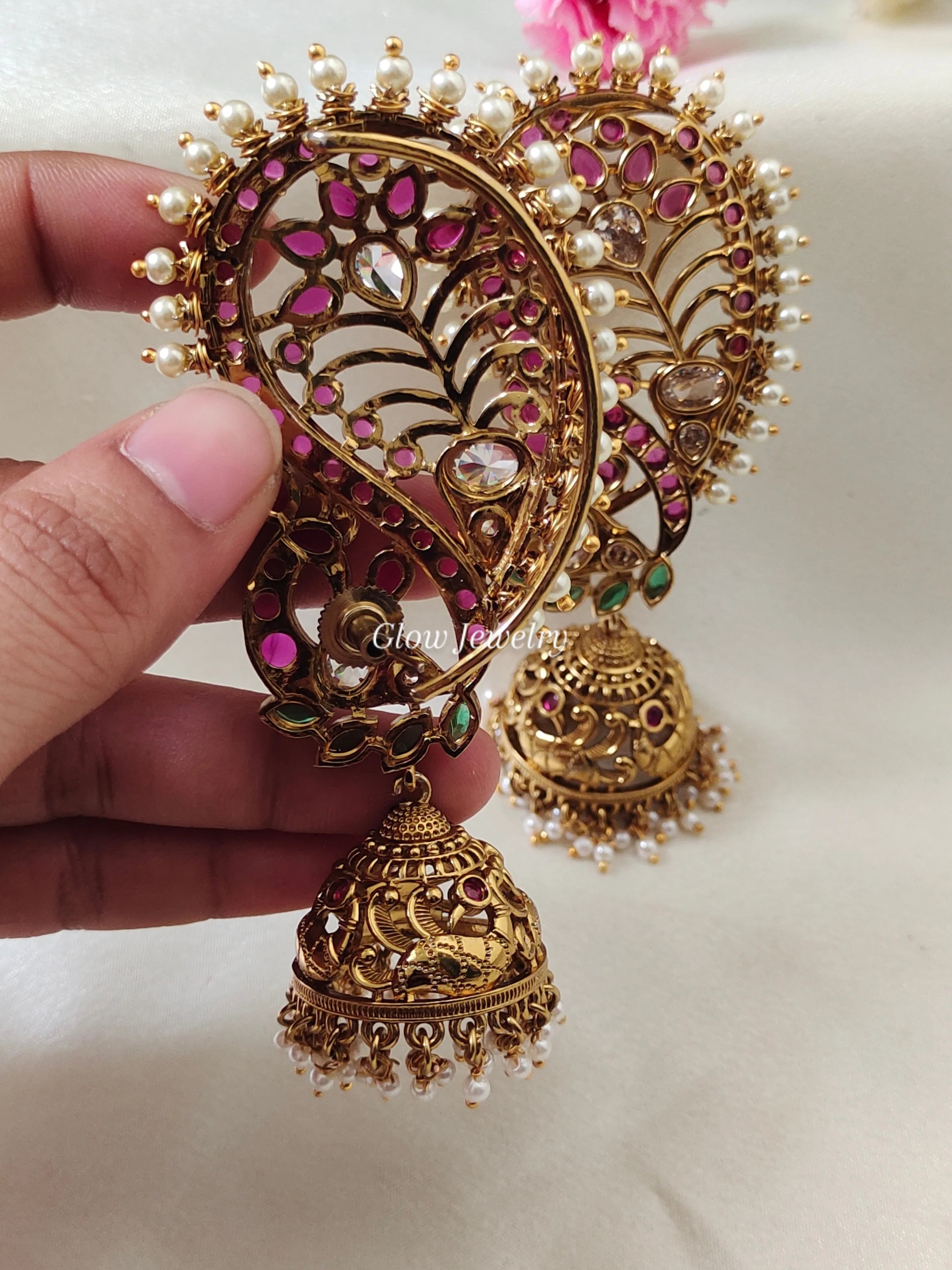 Premium Quality Kemp Stone Gold Alike Peacock Ear Cuff Jumka