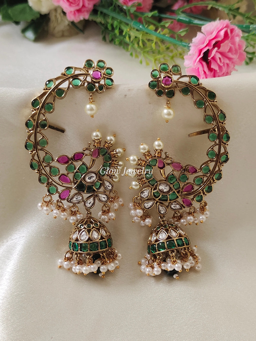 Premium Quality Real Kemp Stone Peacock Ear Cuff Jumka