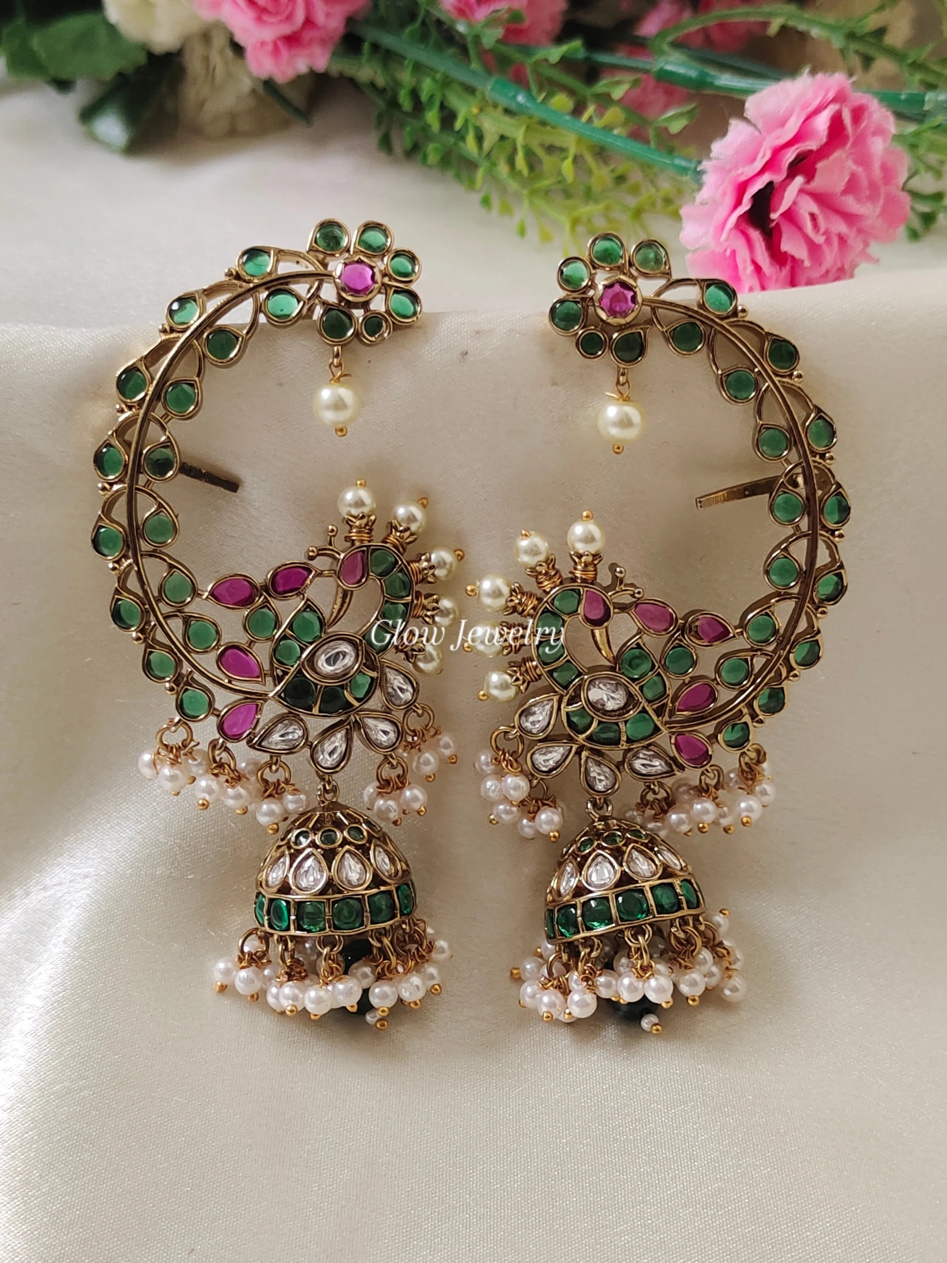 Premium Quality Real Kemp Stone Peacock Ear Cuff Jumka