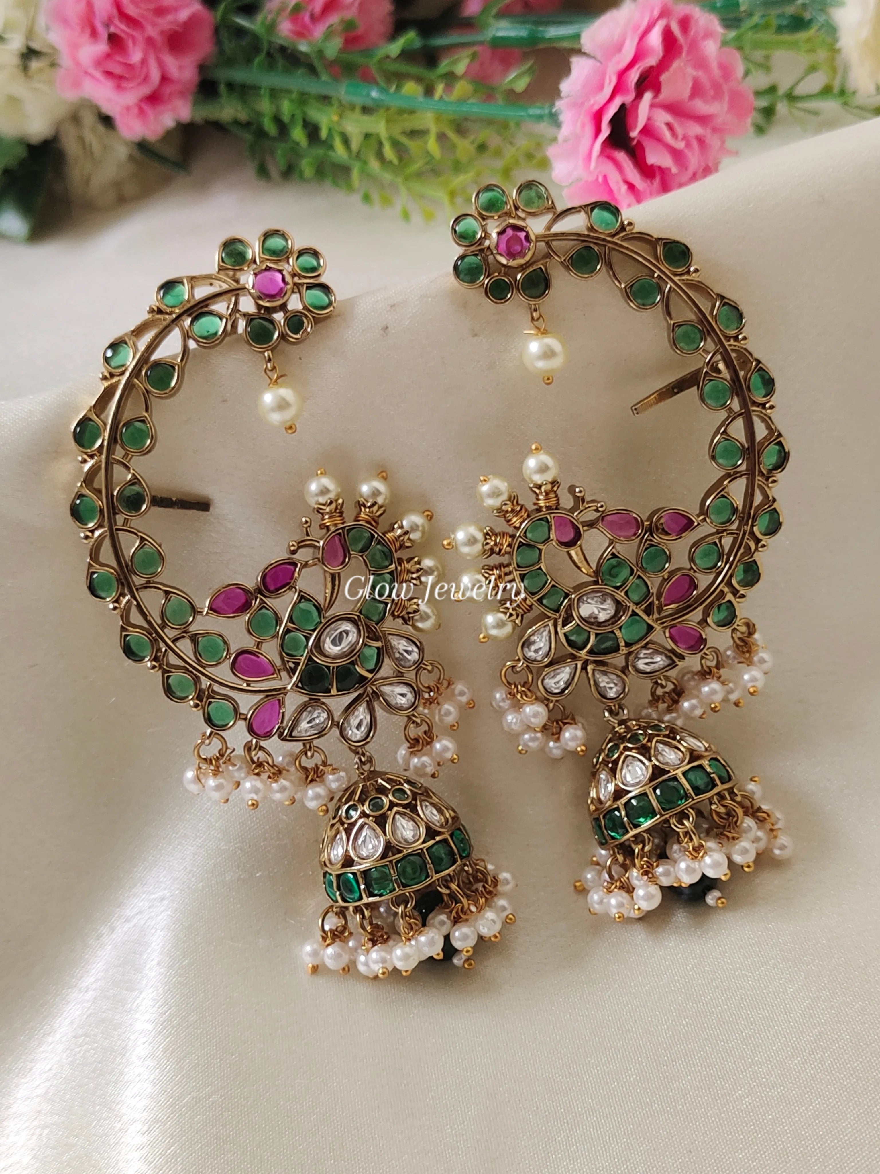 Premium Quality Real Kemp Stone Peacock Ear Cuff Jumka