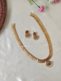 Premium Quality Lakshmi Kasu Haram with Kemp Stone Pendant