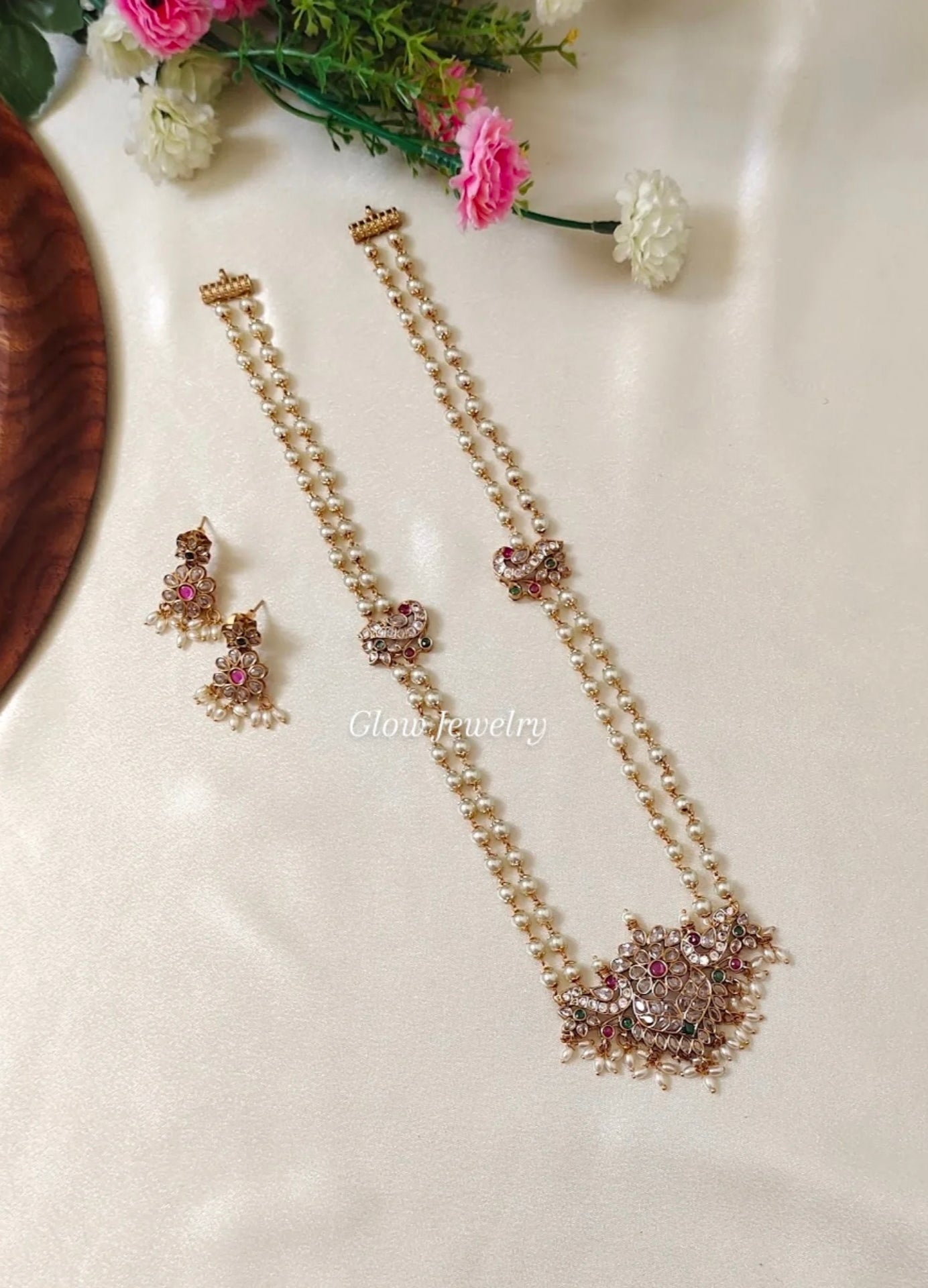 Premium Quality AD Stone Peacock 2 Layer Pearl Haram