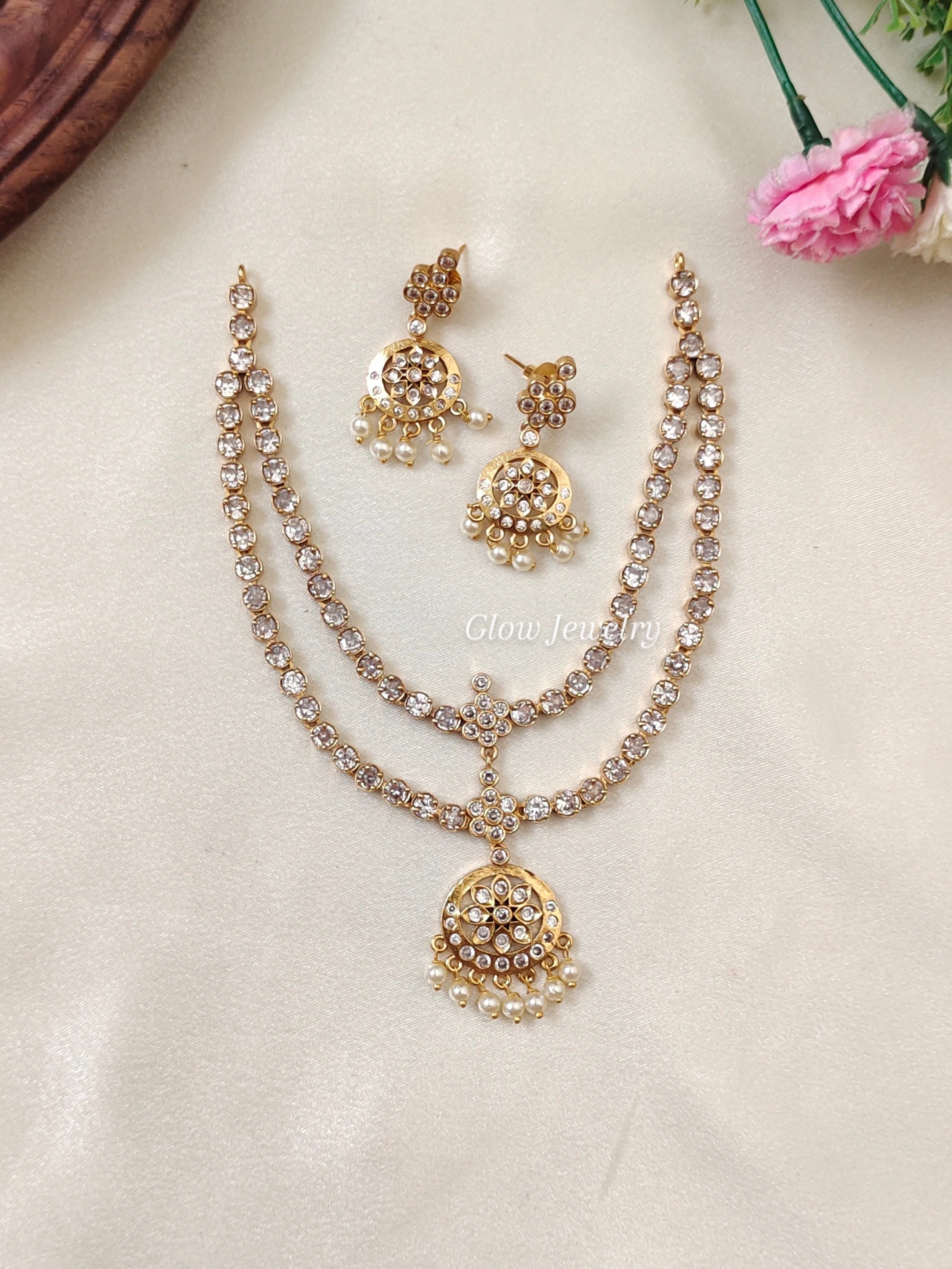 Premium Quality AD Stone 2 Layer Attigai Necklace