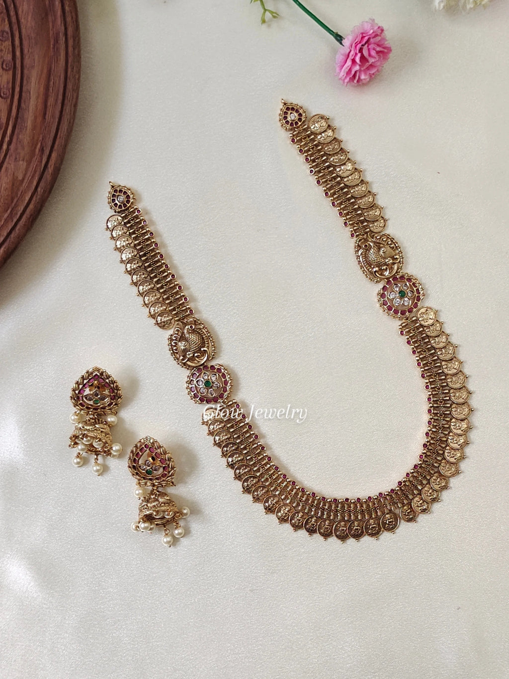 Premium Quality Gold Finish Peacock Kasu Haram