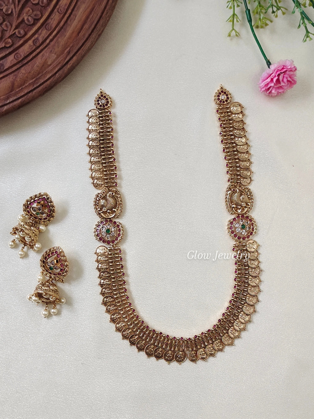 Premium Quality Gold Finish Peacock Kasu Haram
