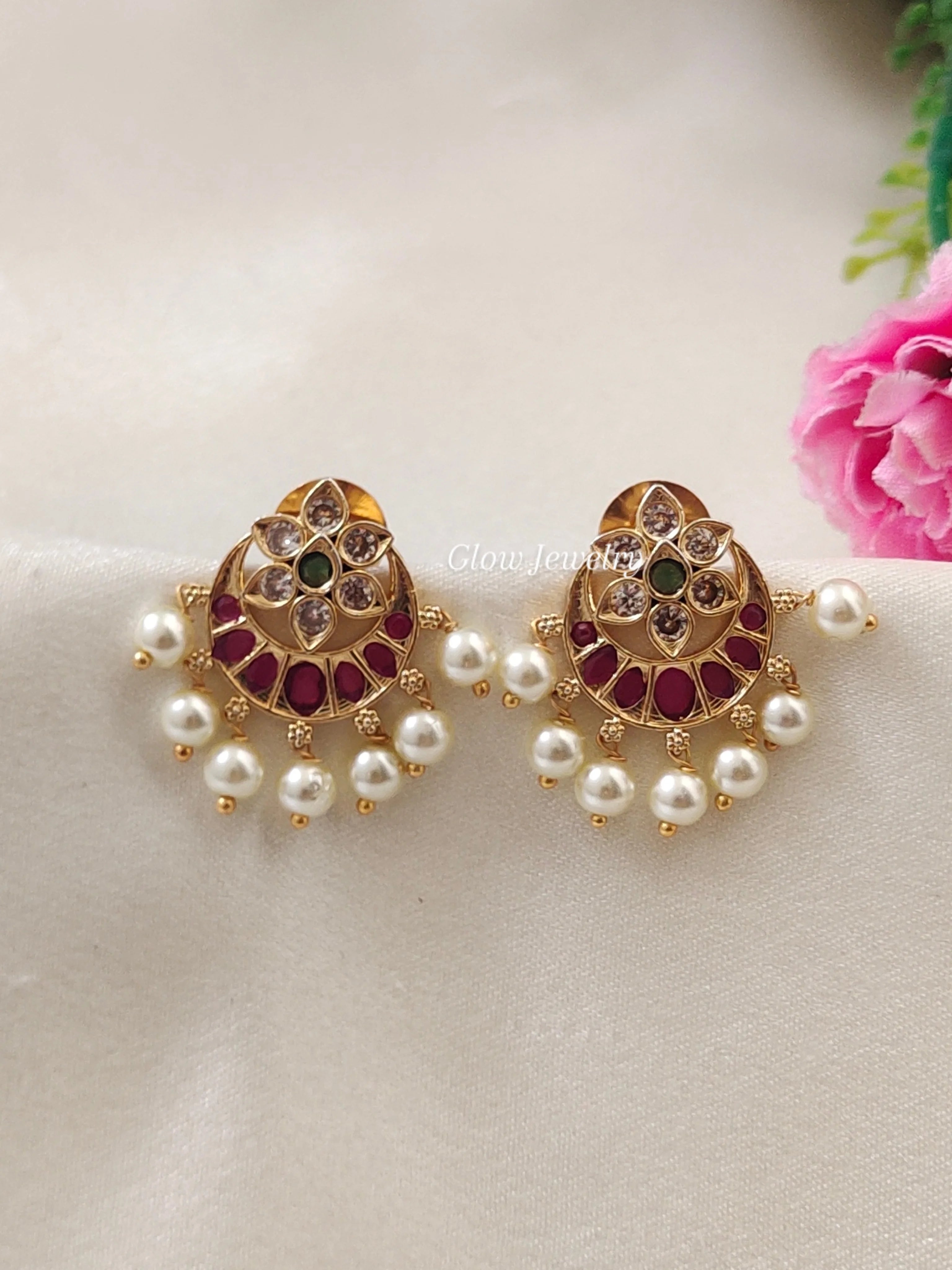 Premium Quality kempu Studs with Pearl Drop