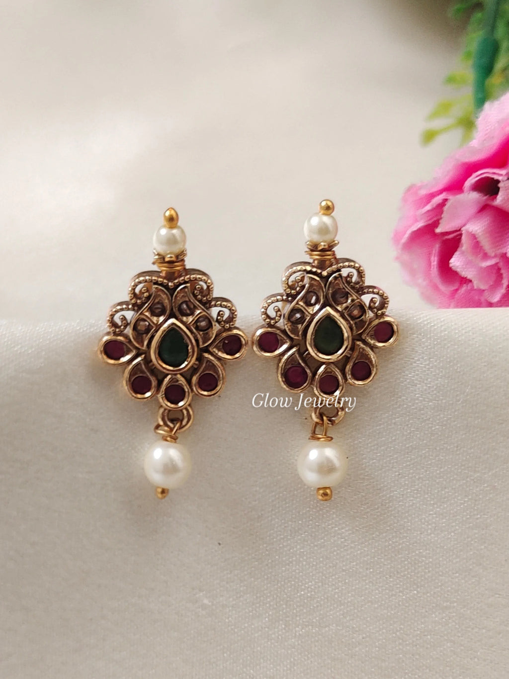 Premium Quality kempu Studs with Pearl Drop