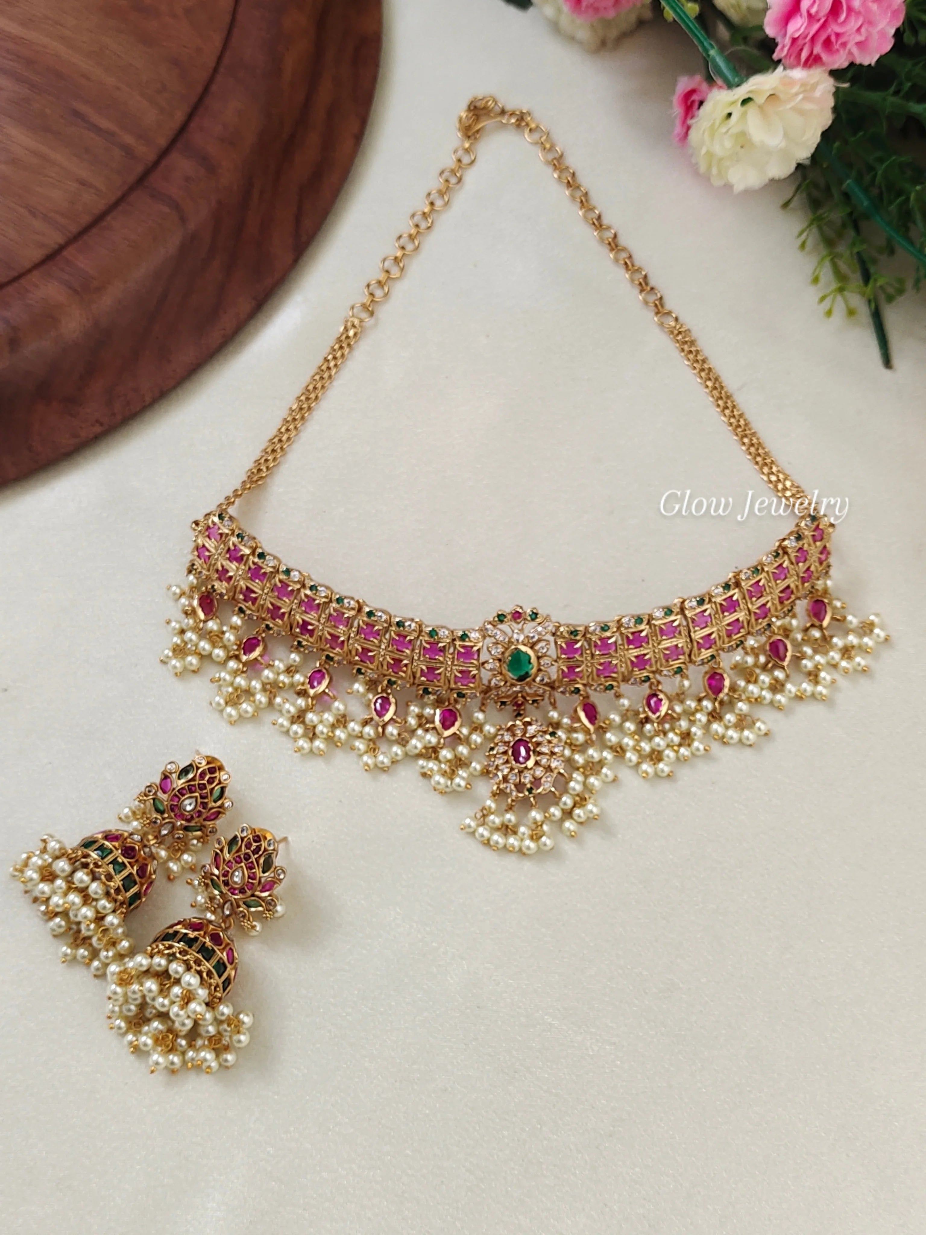 Premium Quality Kemp Stone Guttapusalu Choker