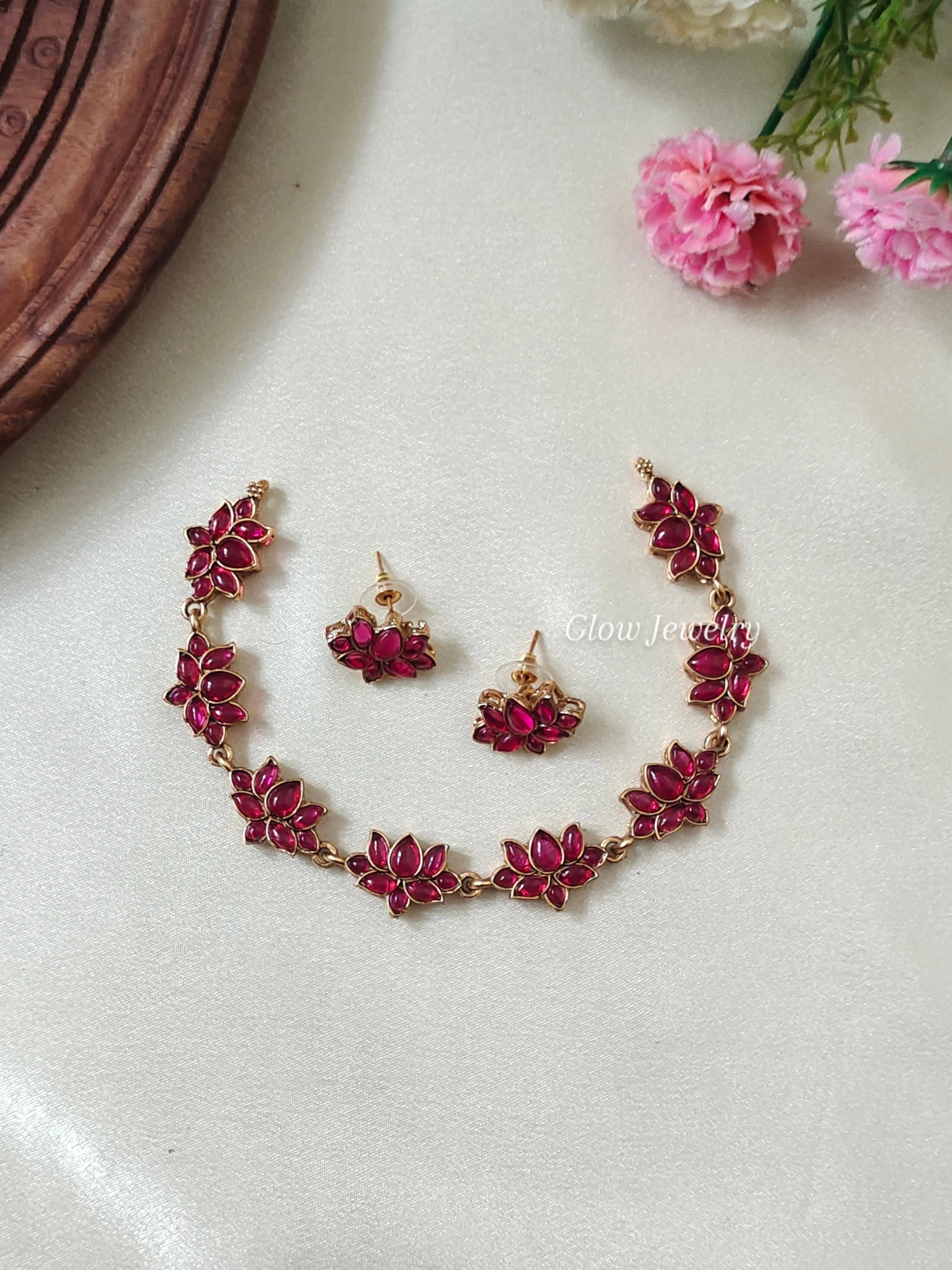 Premium Quality Kempu Lotus Neckset