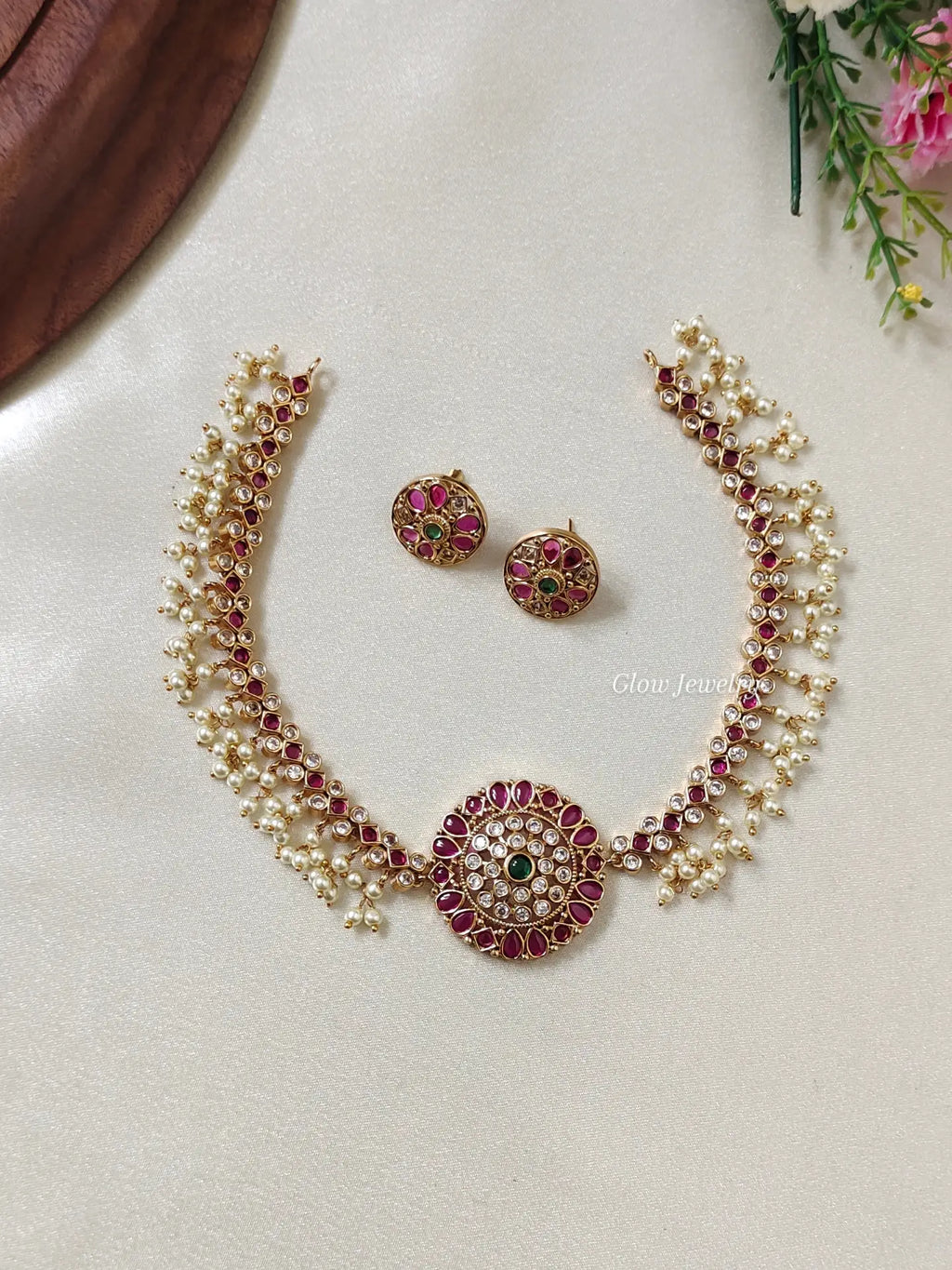 Premium Quality Kemp Stone Guttapusalu Necklace