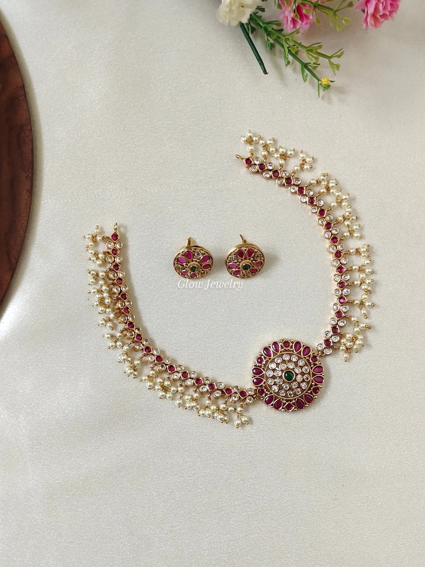Premium Quality Kemp Stone Guttapusalu Necklace