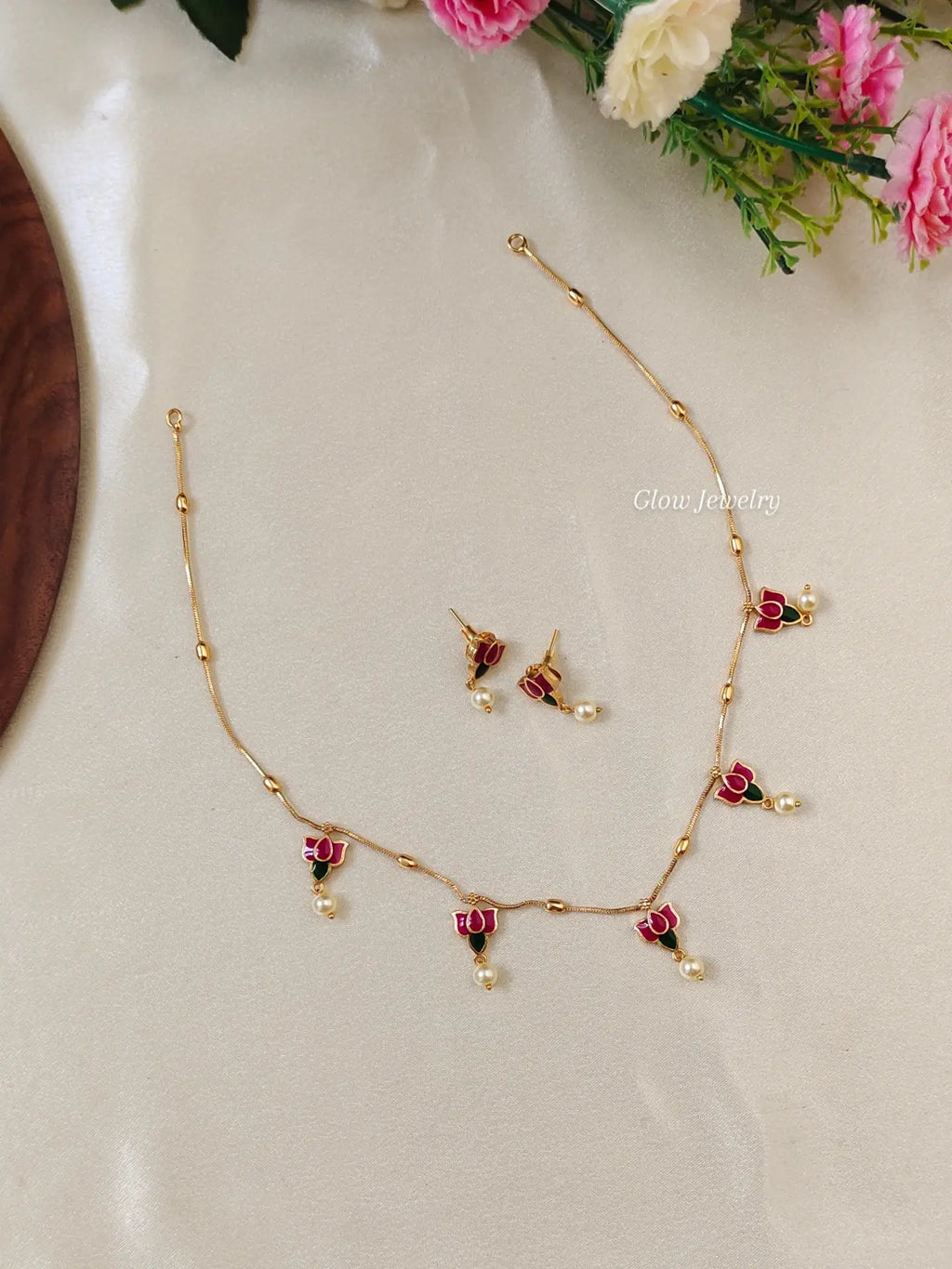 Premium Quality Kempu Lotus Necklace