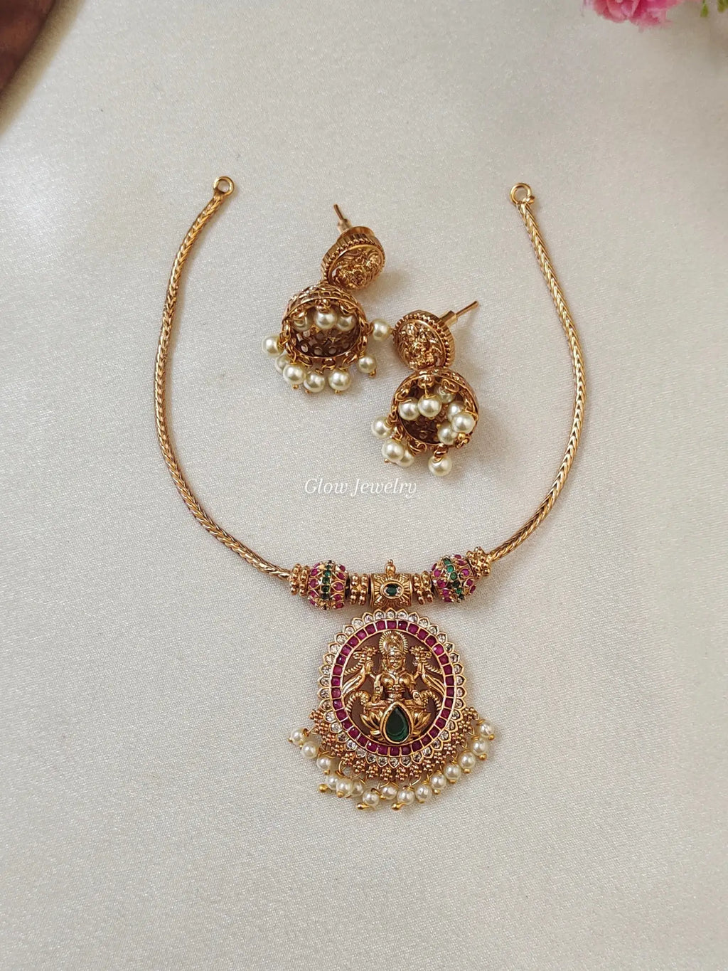 Premium Quality Gold Plated Lakshmi Pendant Necklace