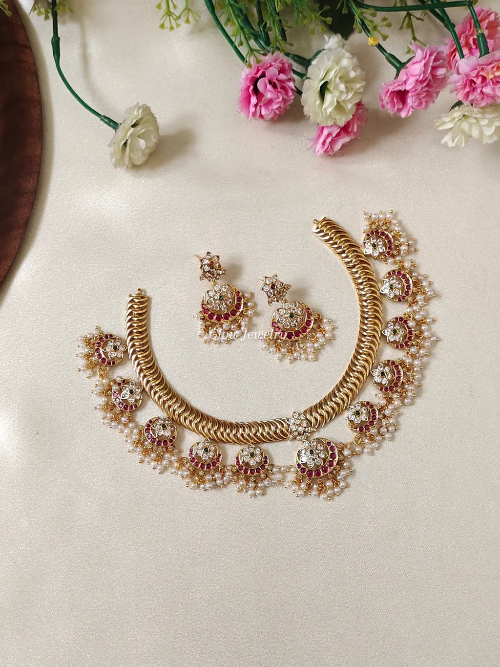 Premium Quality Kempu Guttapusalu Necklace